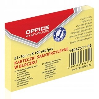 BLOCZEK SAMOPRZYLEPNY 51X76MM 100 KART J.ŻÓŁTY OFFICE PRODUCTS