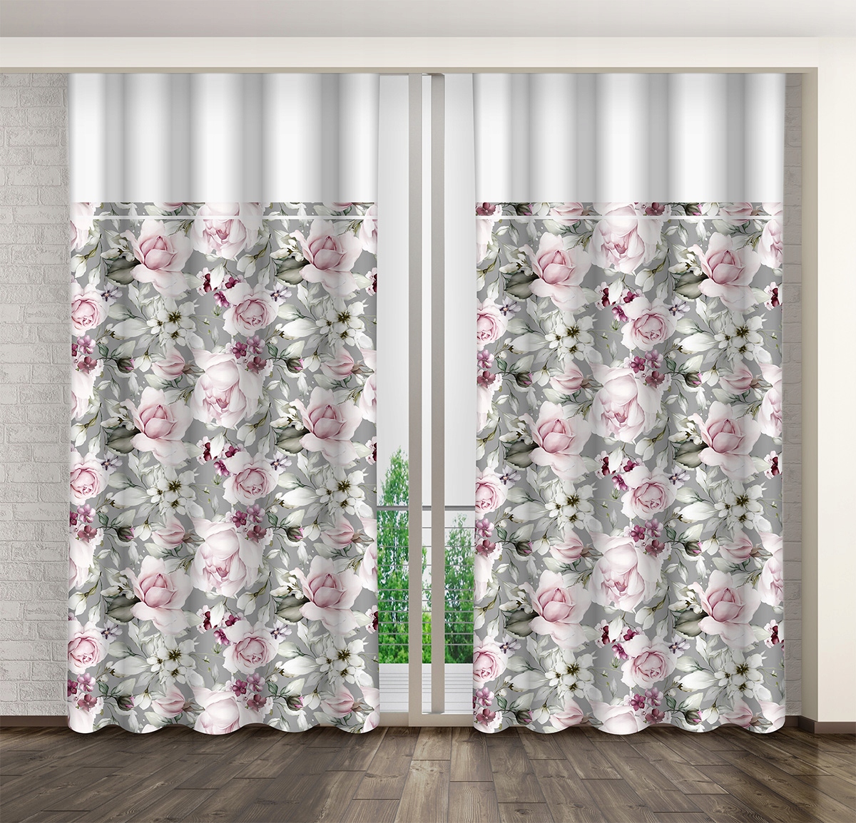 ZASŁONA GOTOWA NA ŻABKI 160x270 NA TAŚMIE STYLOWA Wzór roślinny