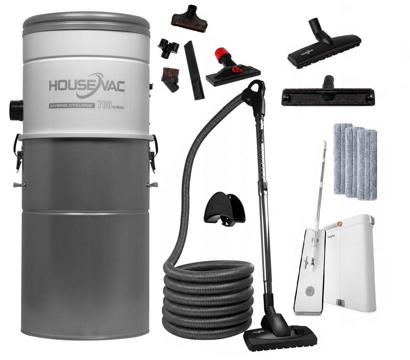 Centrální vysavač HouseVac HV700ST 1700W sada hadic 7,5 m mopovacího kartáče Pro