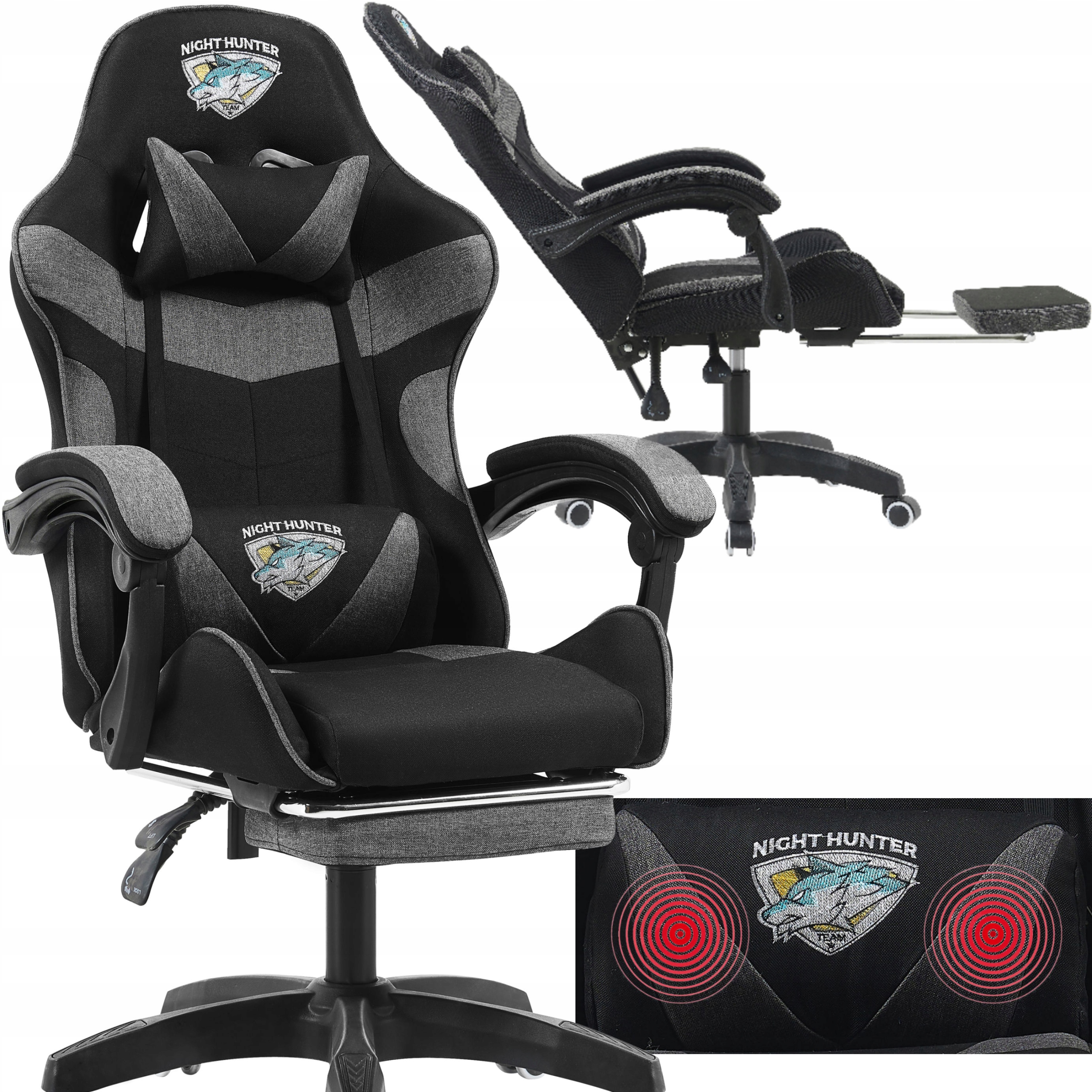 Herná stolička s masážou Tkanina, otočná stolička Hráča, materiál Podnožka