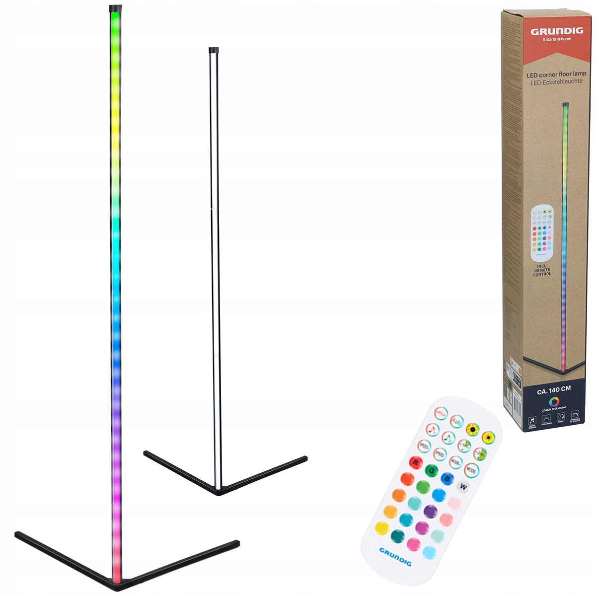 Grundig Lampa podłogowa narożna z czujnikiem muzyki Rgb Led 140cm pilot