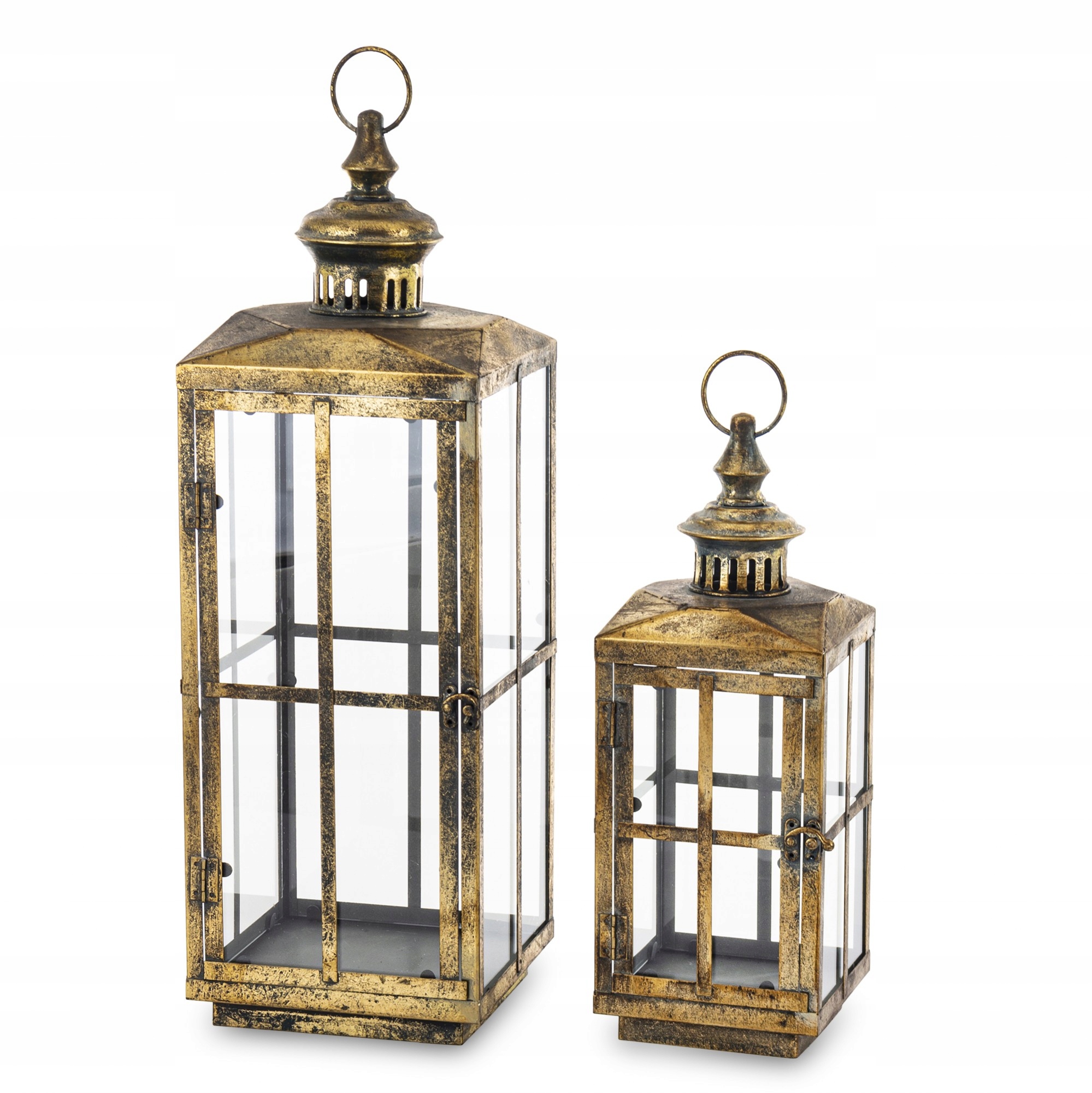 Lampion Metalowy Złoty Ogrodowy Na Taras Vintage Loft Latarnia Komplet