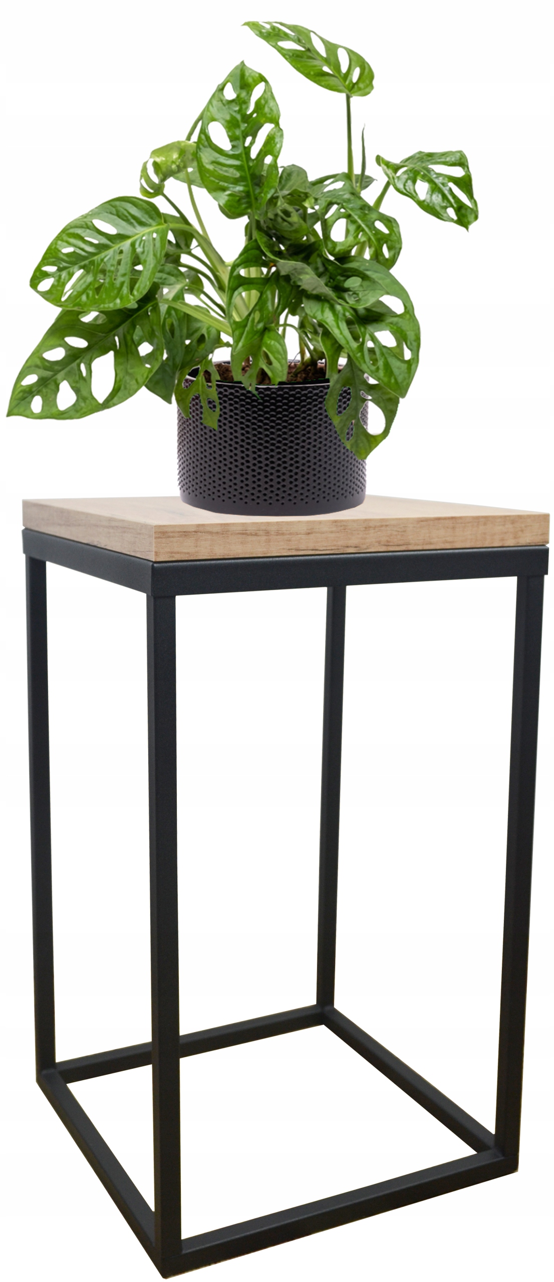 KWIETNIK STOJĄCY STOJAK PÓŁKA NA KWIATY METALOWY czarny blat Dąb Craft 40cm Marka Framado