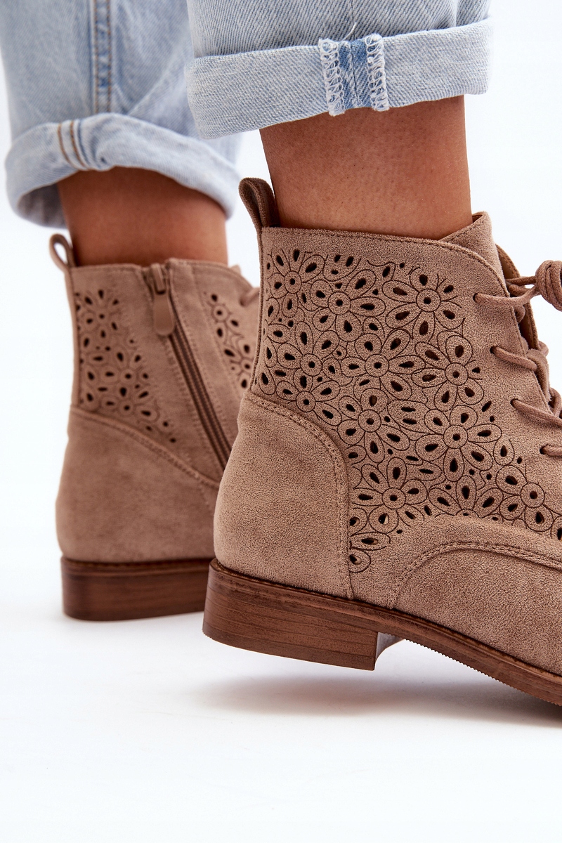 DAMSKIE BOTKI NA PŁASKIM OBCASIE ZE WZOREM S.BARSKI HY66-136 BEŻOWE 41 Rozmiar 41