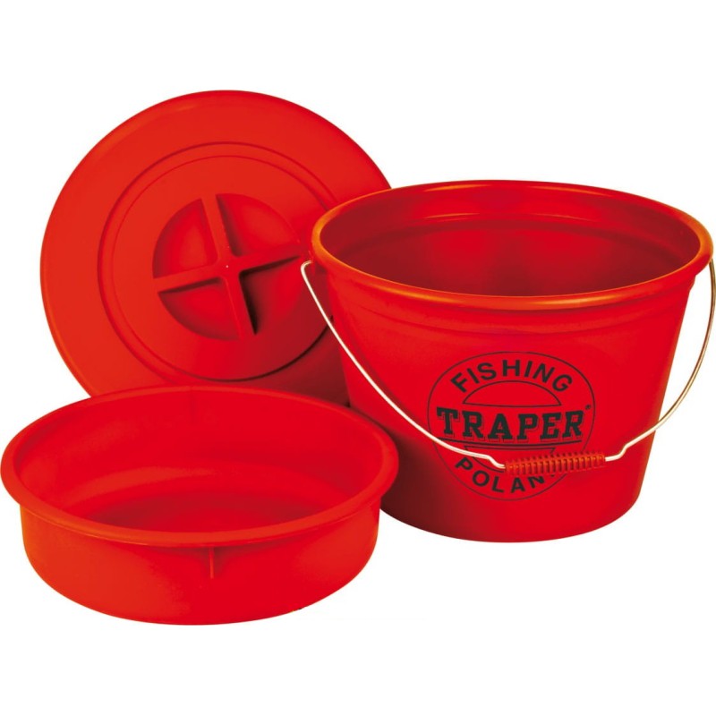 Wiadro Traper 25l Komplet Z Miską I Pokrywą Czerwone Do Zanęt Przynęt 3w1