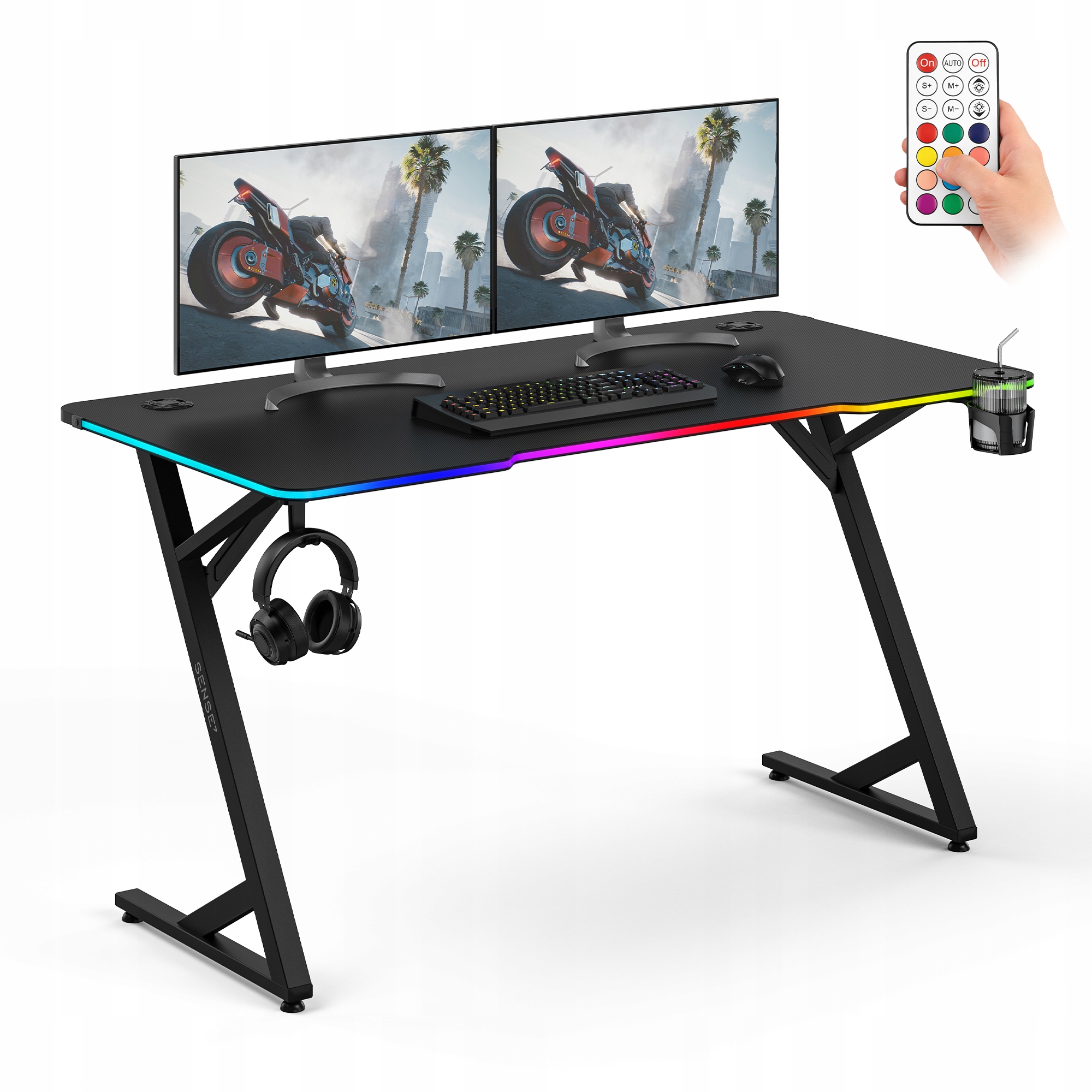 Biurko Gamingowe Komputerowe do Komputera 140x70 cm Led Rgb Sense7 Volt
