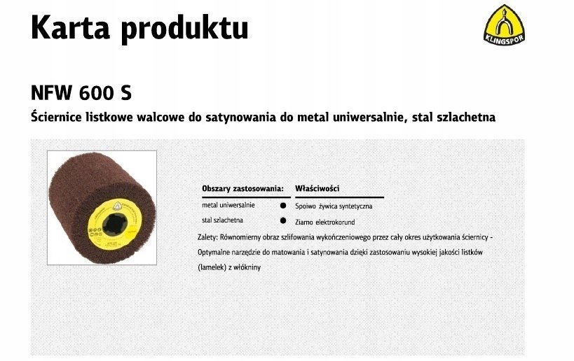 KLINGSPOR РОЛИКОВЫЙ ШЛИФОВАЛЬНЫЙ КРУГ ДЛЯ САТИНИРОВКИ NFW600