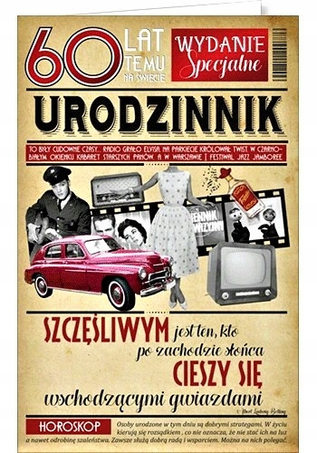 

Śmieszna Kartka na 60 Urodziny Kobiety Mężczyzny