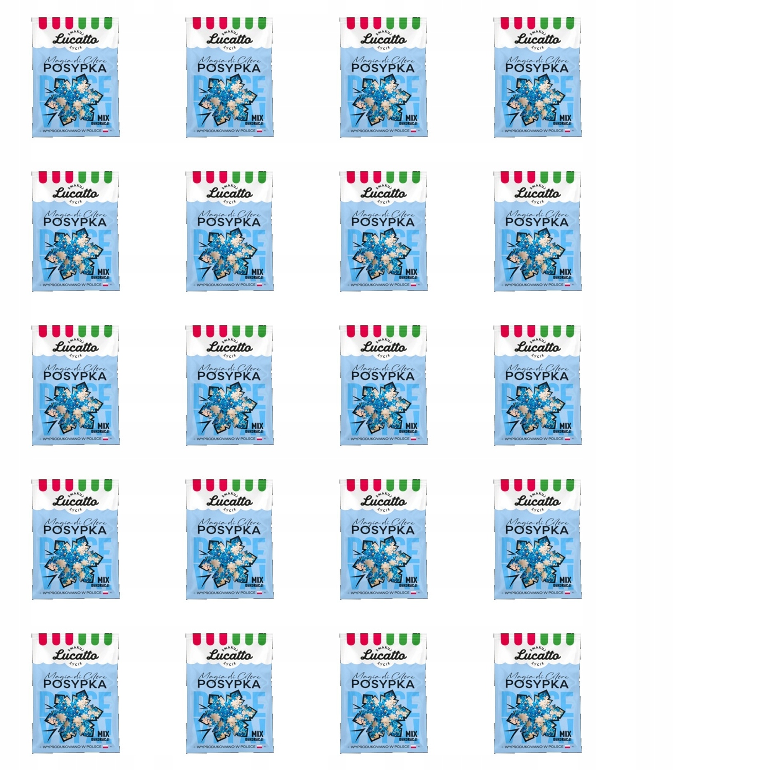 20x 30g Lucatto posypka śnieżynka niebieska Karton