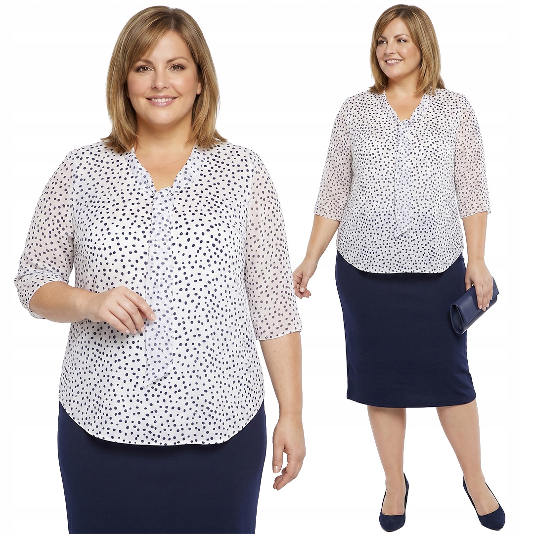 Bílá halenka s modrými puntíky a zavazováním plus size velikost 58