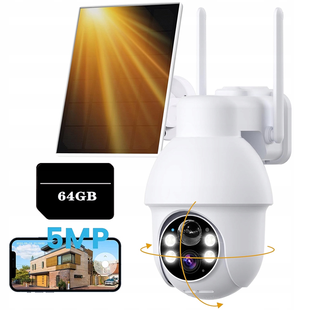5MPX Venkovní Solární Wifi Kamera Otočná O 360° Zoom 4X Alarm Pir 64GB