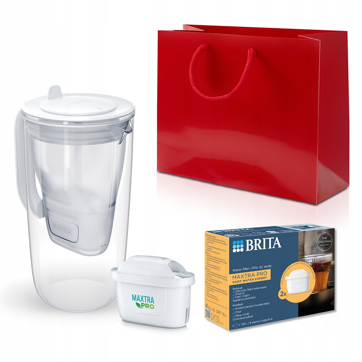 Brita dzbanek Glass, filtr Pure Performance, 2x Hard Water torba