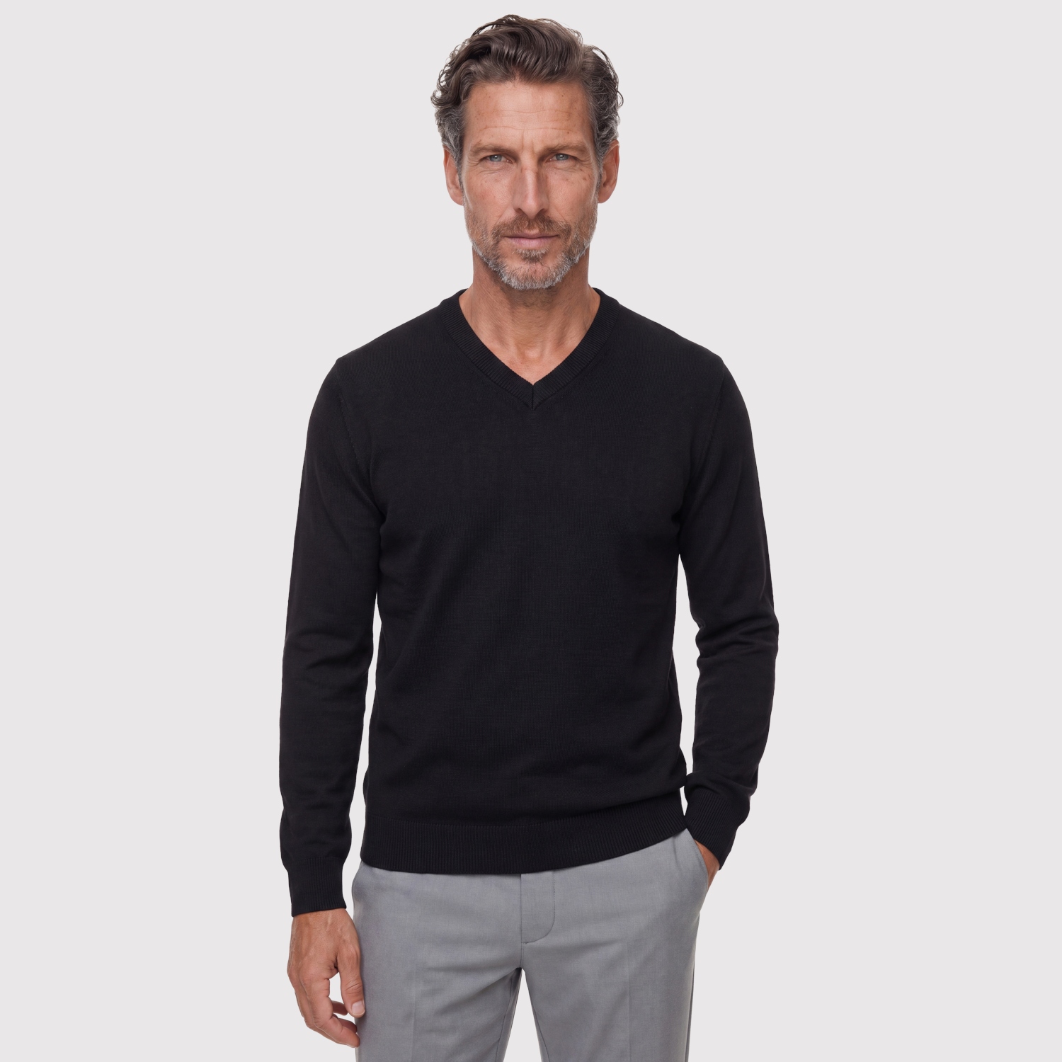 Elegantní černý svetr v-neck 100% Bavlna Pako Lorente vel M