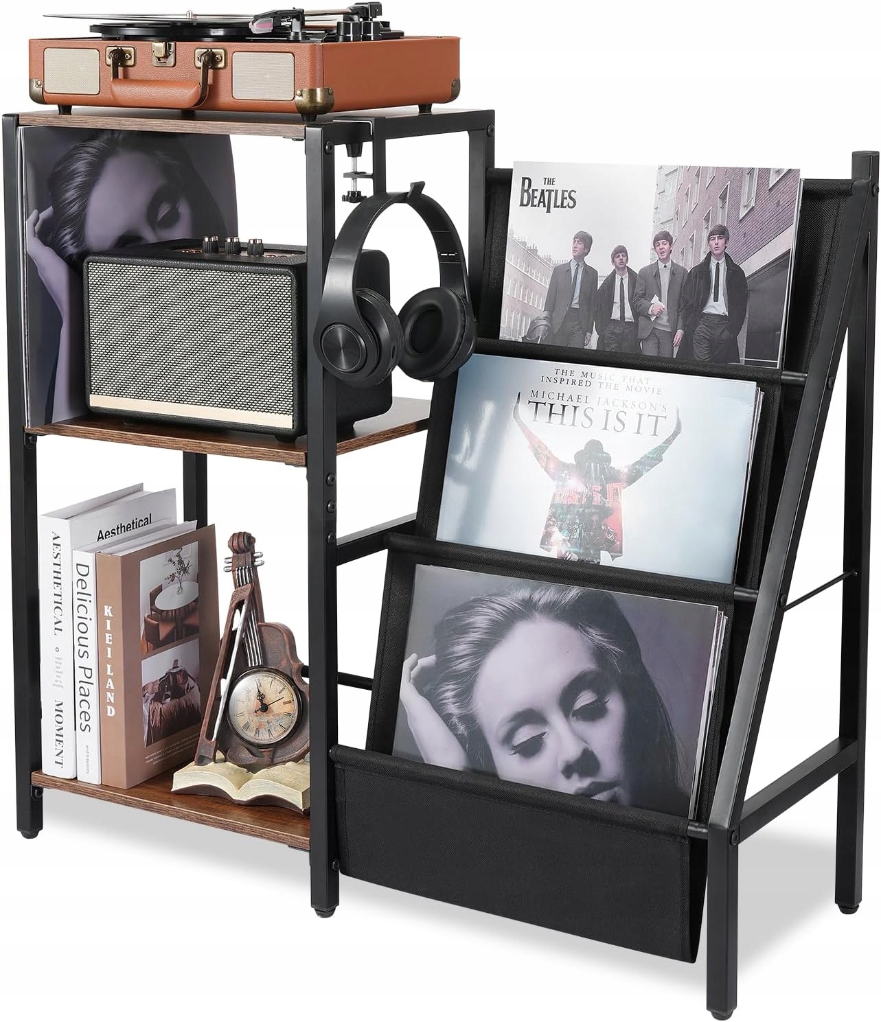 Stojan na vinylové desky 3-úrovňový regál na vinyly pro 200 alb obývacího pokoje