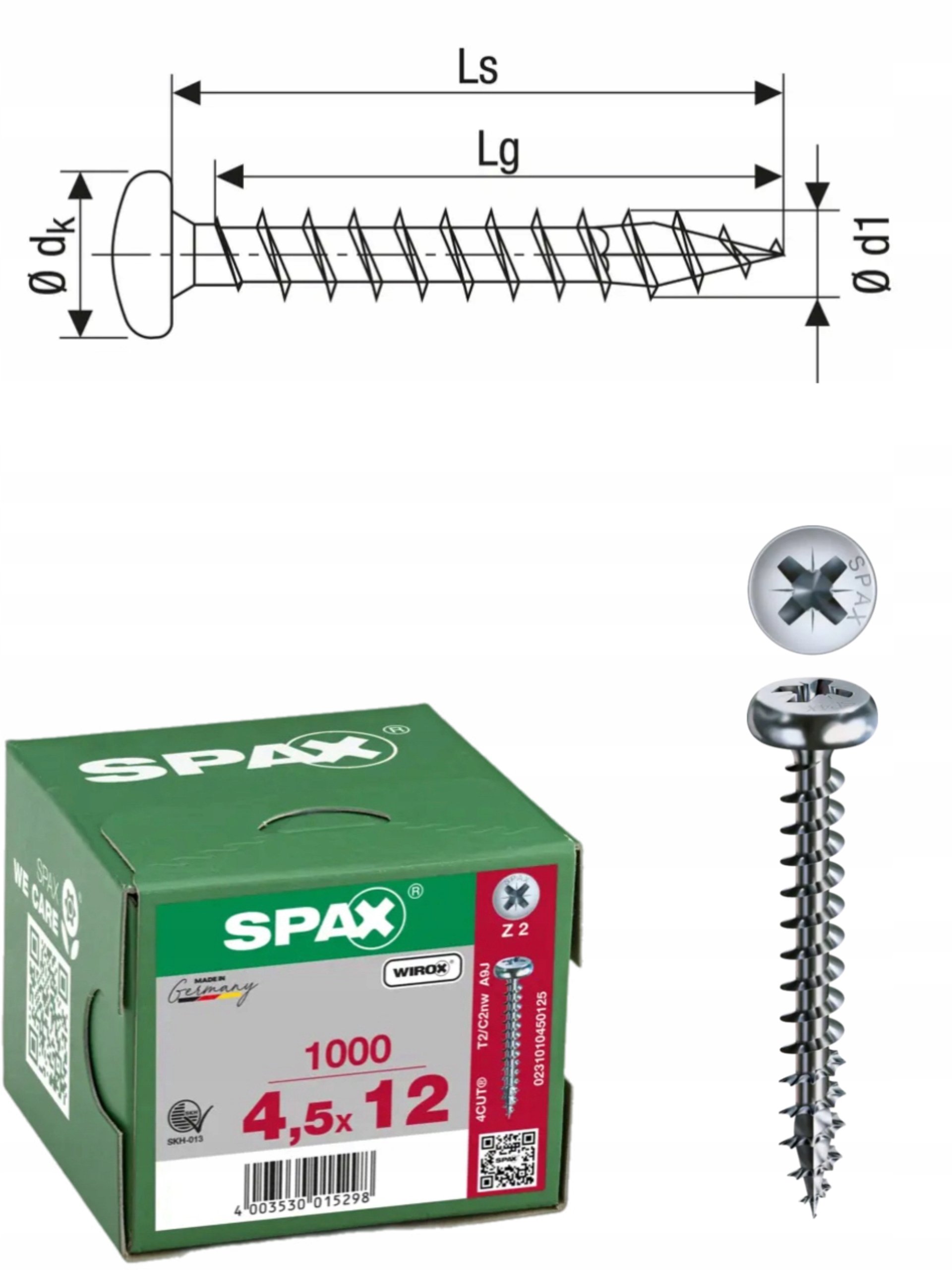 Univerzální vrut do dřeva spax 4,5 x 12 Wirox Hb 1000 ks
