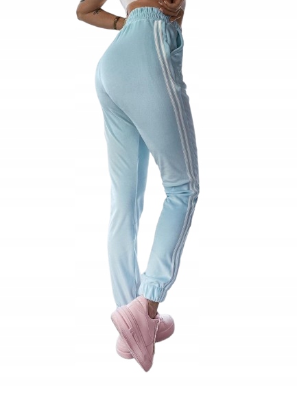 O La Voga Velurové Sportovní Kalhoty Tepláky S Lampasy Steam Modré S