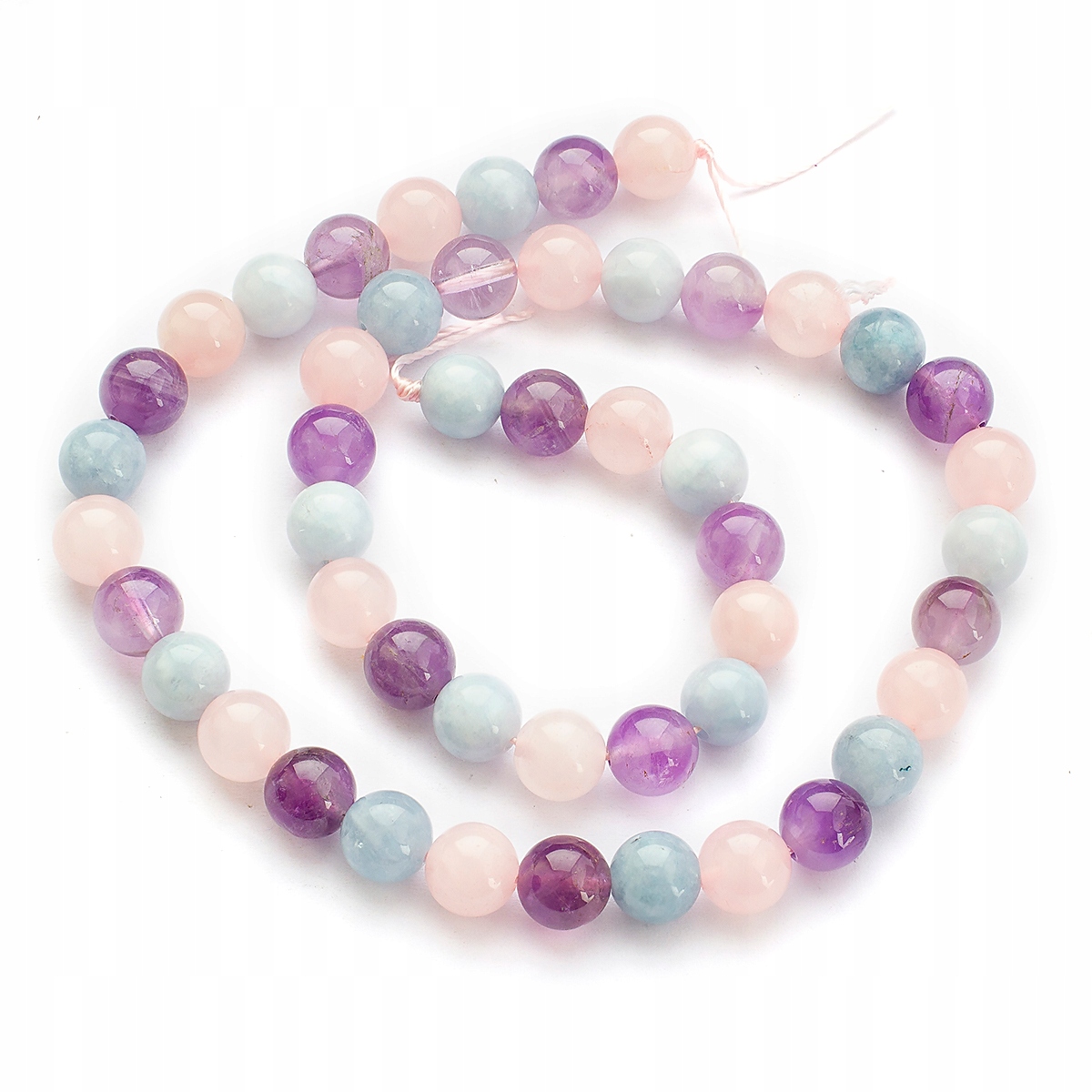 Korálky Přírodní Kámen Růženín, Ametyst, Akvamarín, 8mm, 48ks/39 Cm
