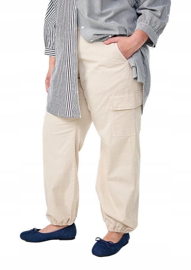 Plus Size Zizzi Béžové Cargo Kalhoty Kapsáče Bavlna 613C 52