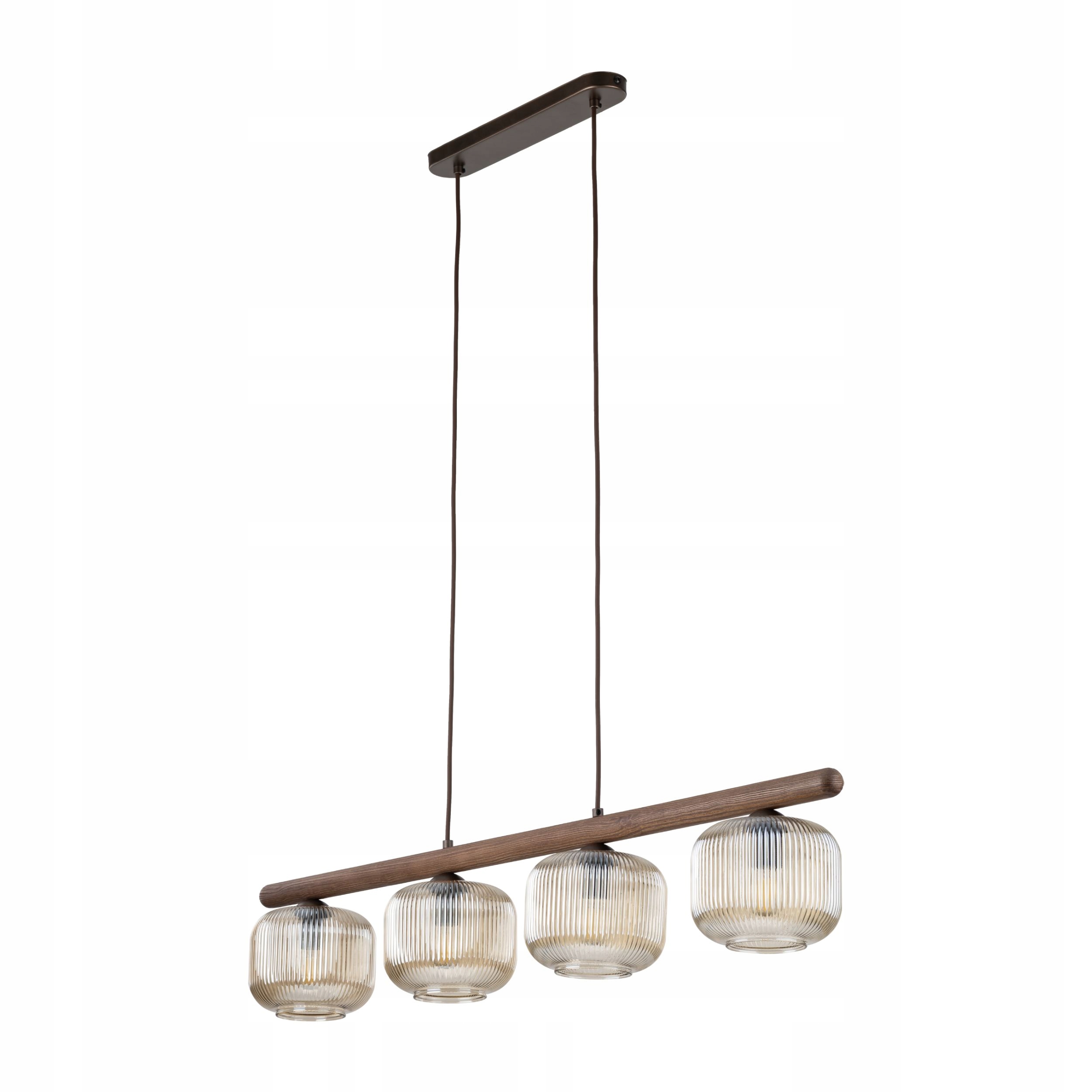 Tk Lighting Lampa wisząca z drewnianą listwą, 4 szklane klosze nad stół