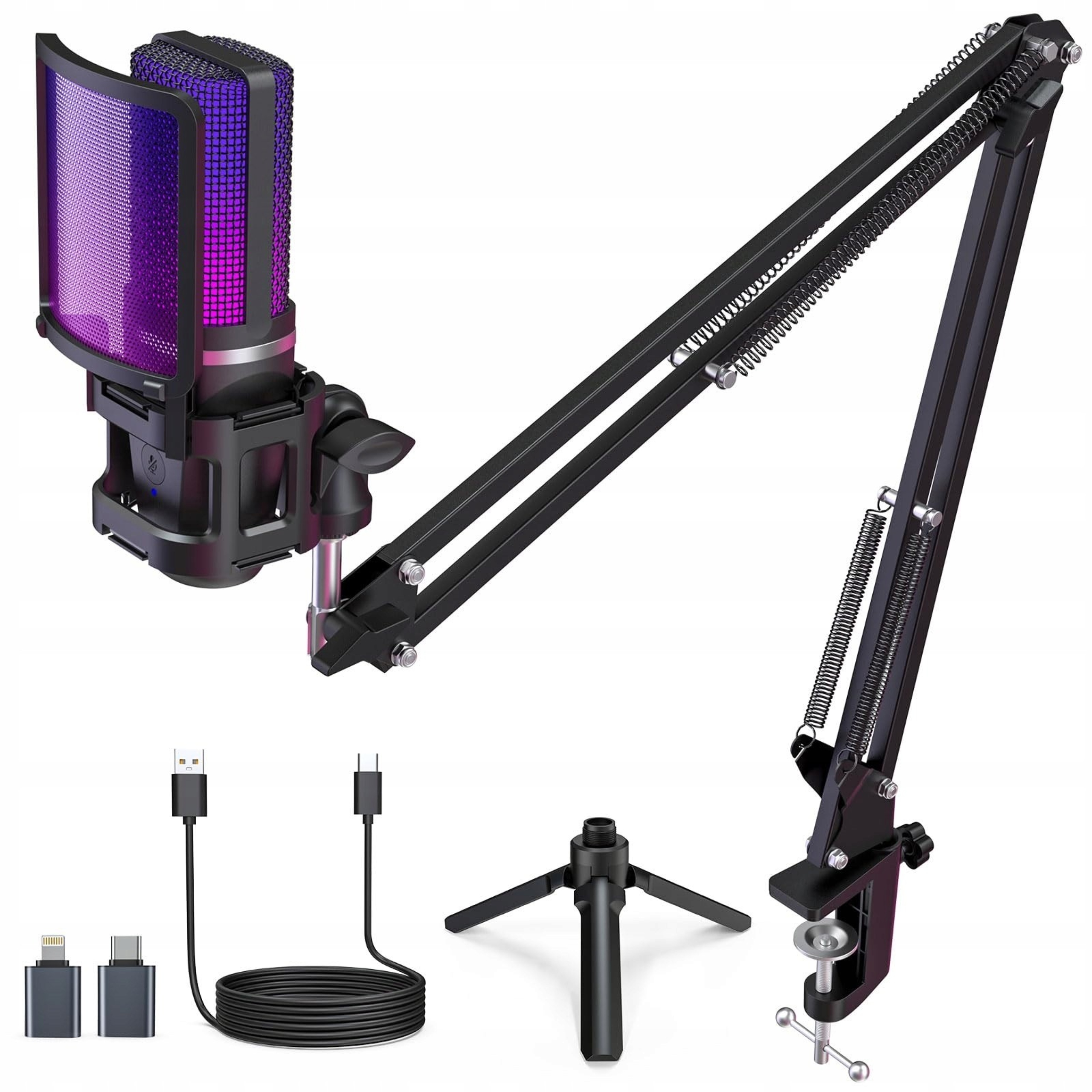 Mikrofón s redukciou šumu pre streamovanie podcastov Usb Rgb so statívom