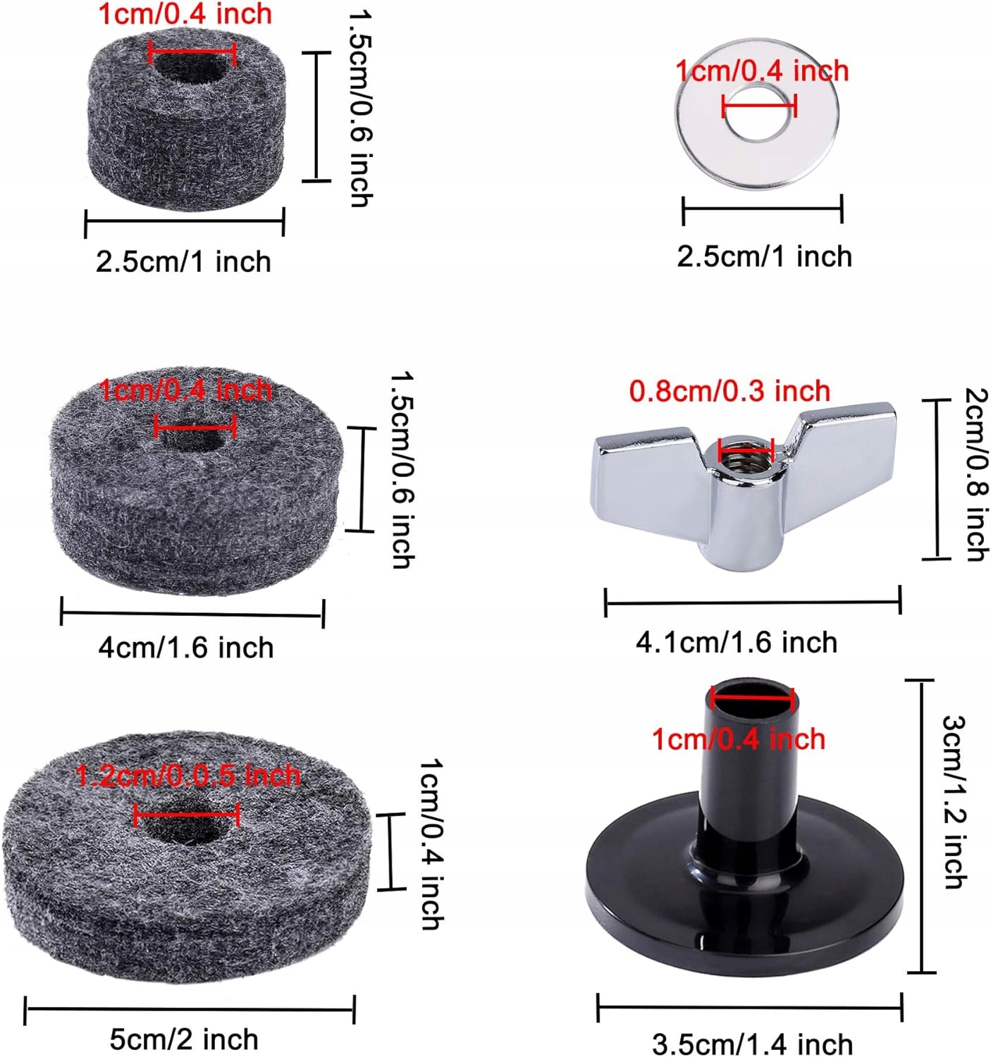 ZESTAW DO NAPRAWY PERKUSJI BĘBNÓW TALERZY WYMIENNE ŚRUBY NAKŁADKI Z FILCU Model ORZECHY SKRZYDEŁKOWE/ SPRZĘGŁO