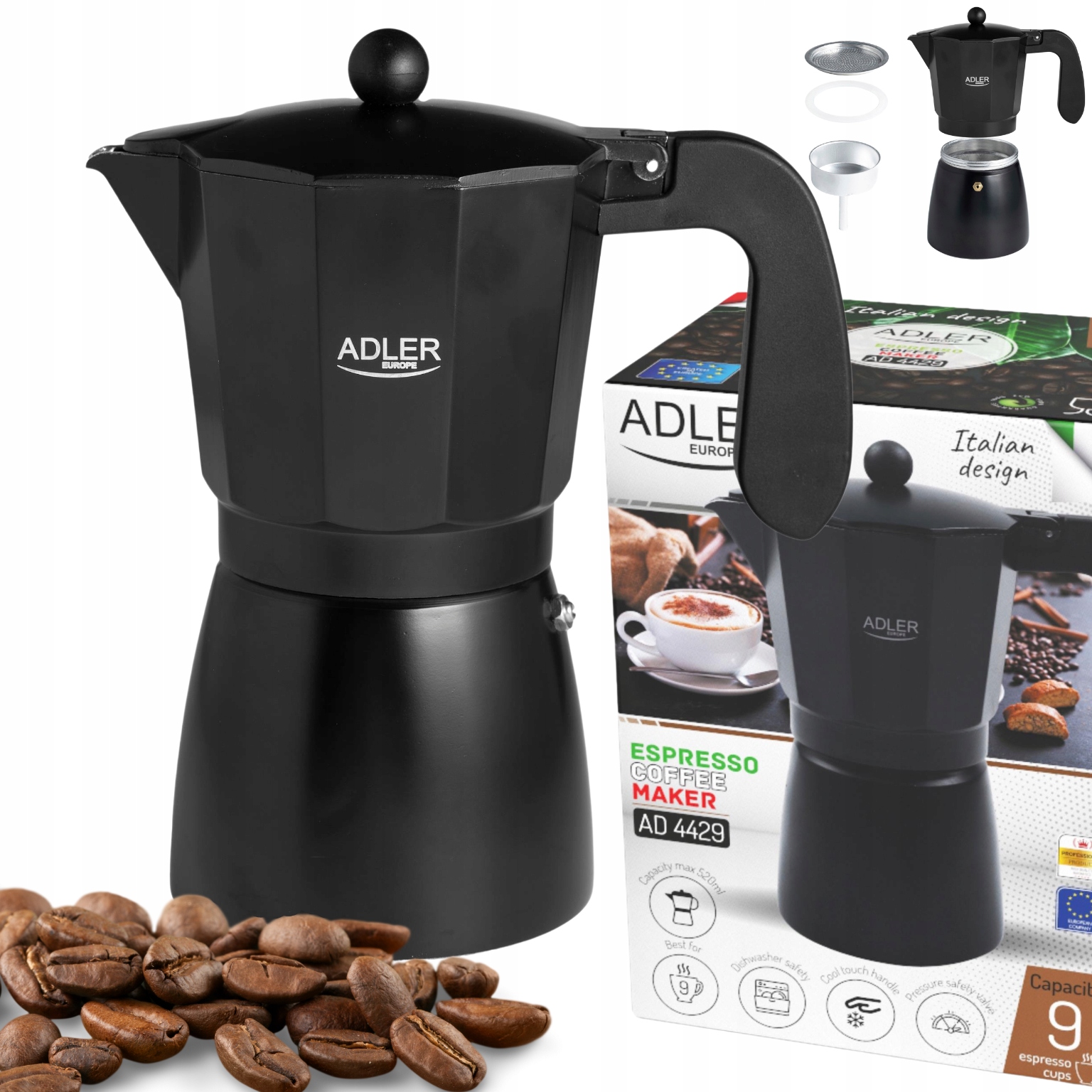 Kawiarka zaparzacz 520ml do kawy Espresso 9 filiżanek Adler AD4429