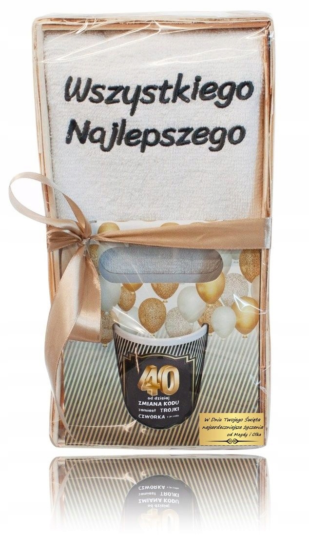 

Ręcznik i kubek z napisem na 40 Urodziny