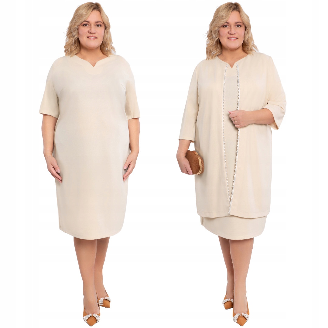 Světle béžový komplet s ozdobnými perličkami 64