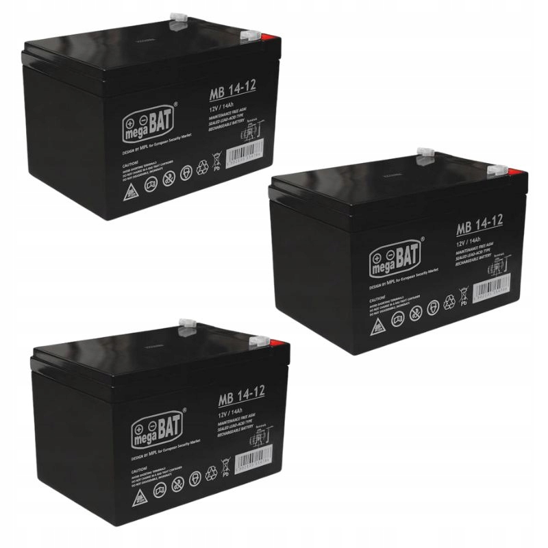 3x Akumulátor Agm 12V 14Ah Megabat (rozměr 10Ah 12Ah 15Ah) auta Ups kolo