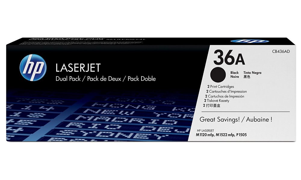 Hp černý toner pro Lj P1505, aQ 2000 str. CB436AD 2pack originál