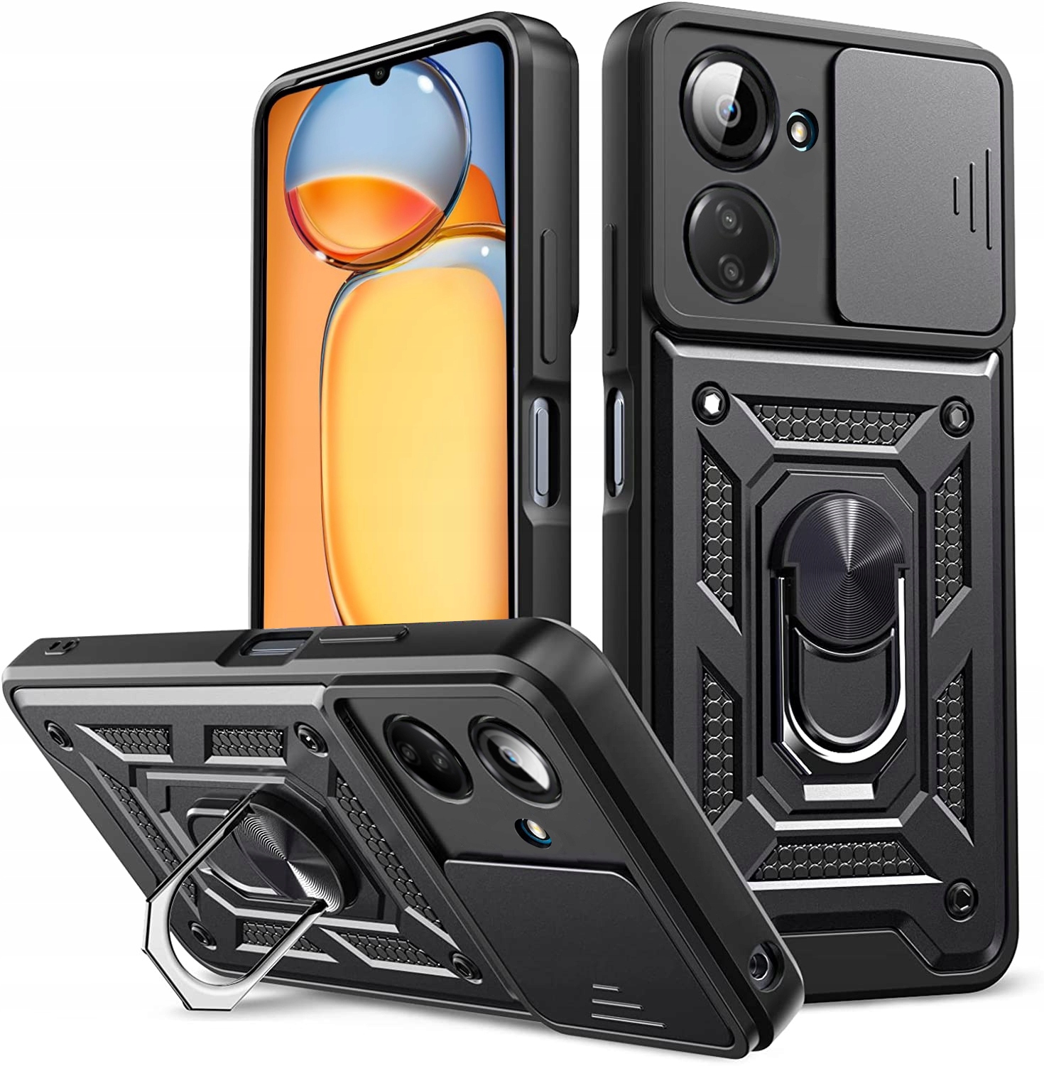 Etui do Xiaomi Redmi 13C | Poco C65 PANCERNE SLIDE RING PLECKI CASE + SZKŁO