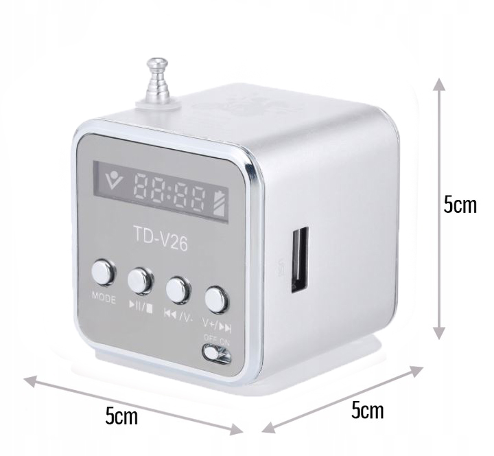 PRZENOŚNE RADIO FM AKUMULATOROWE Z GŁOŚNIKIEM LED SZARE Waga produktu 0.11 kg