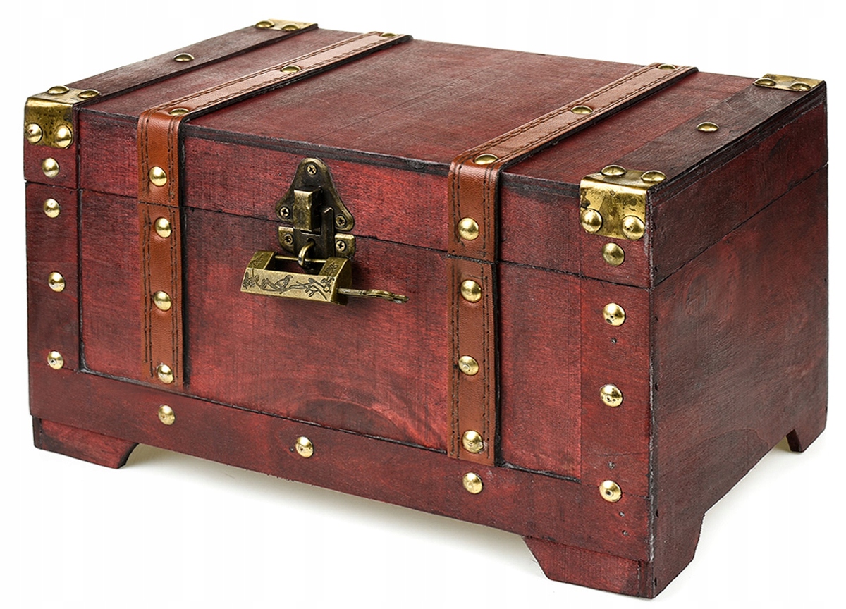 KUFER KUFEREK DREWNIANY PIRACKI SKRZYNIA NA SKARB SZKATUŁKA DREWNIANA