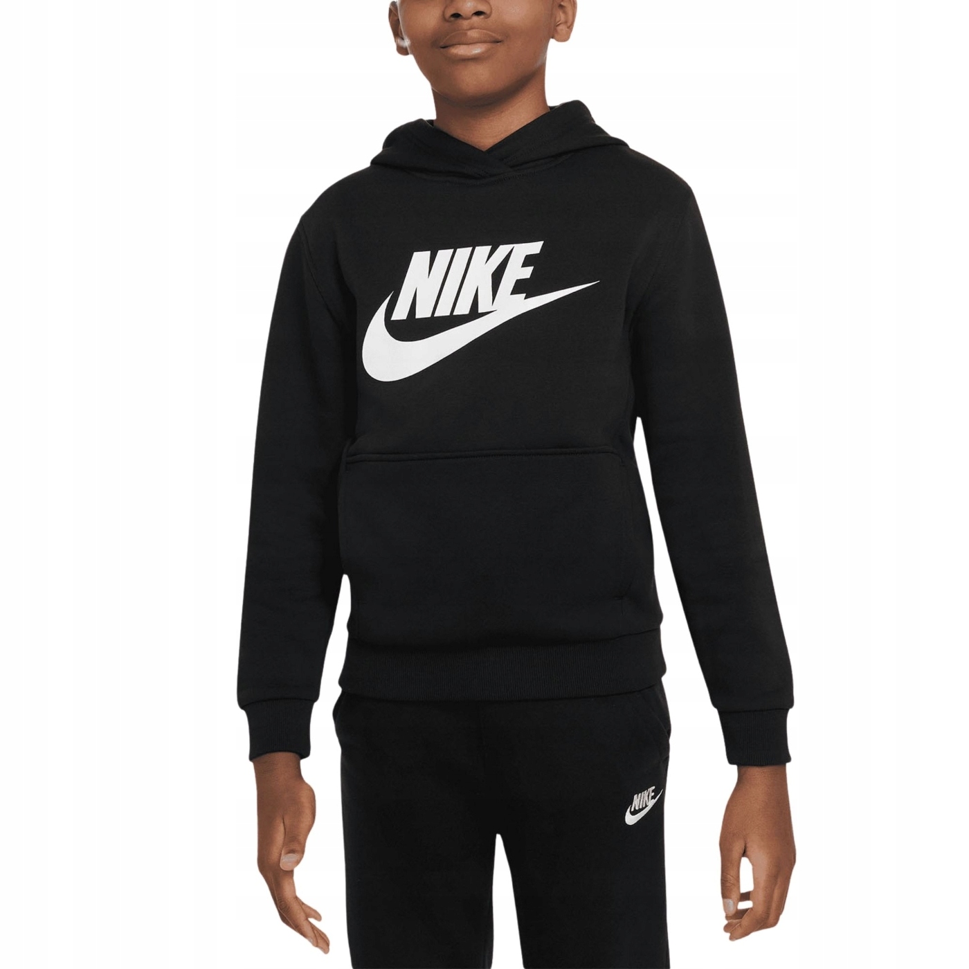 Nike Bluza bawełniana z kapturem czarna fleece junior rozmiar 164,152,140