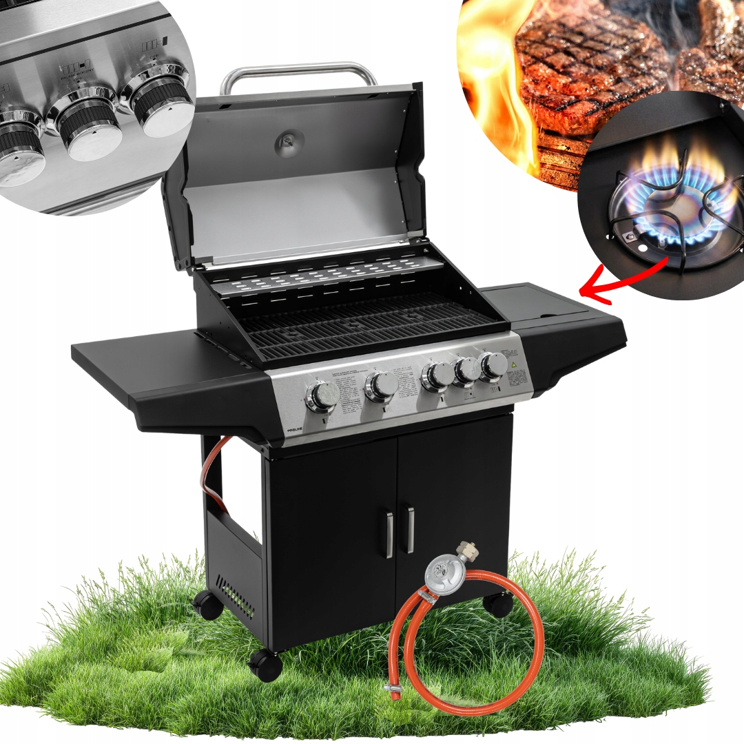 Grill gazowy Czarny 4+1 40 kg 15,75 kW Wytrzymały Proline dostawa Gratis!