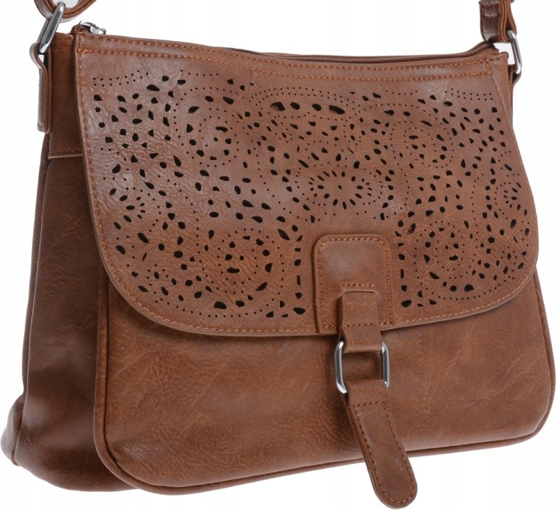 Ażurowa Torebka Damska Listonoszka Średnia brąz