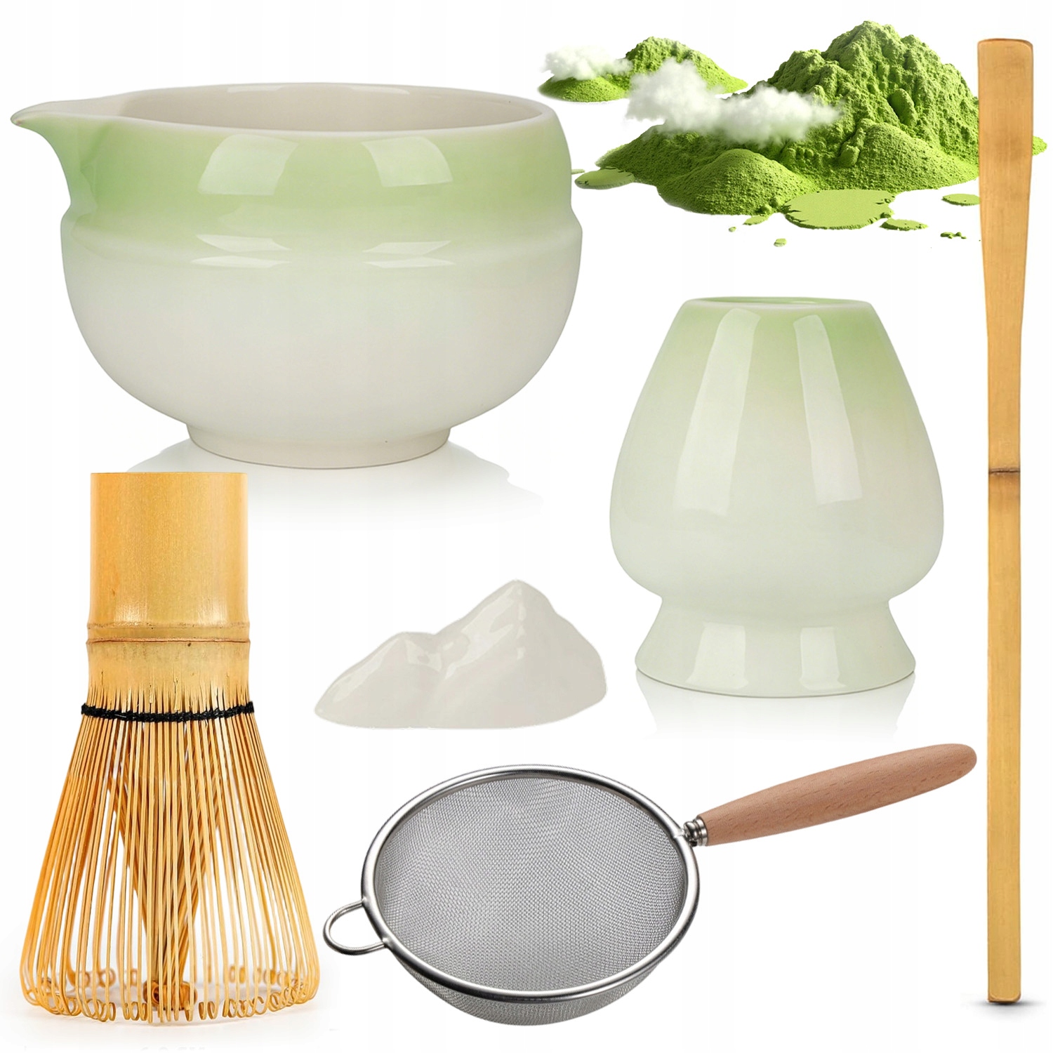 Zestaw Prezentowy Do Herbaty Matcha Czarka Miotełka Podstawka Łyżeczka