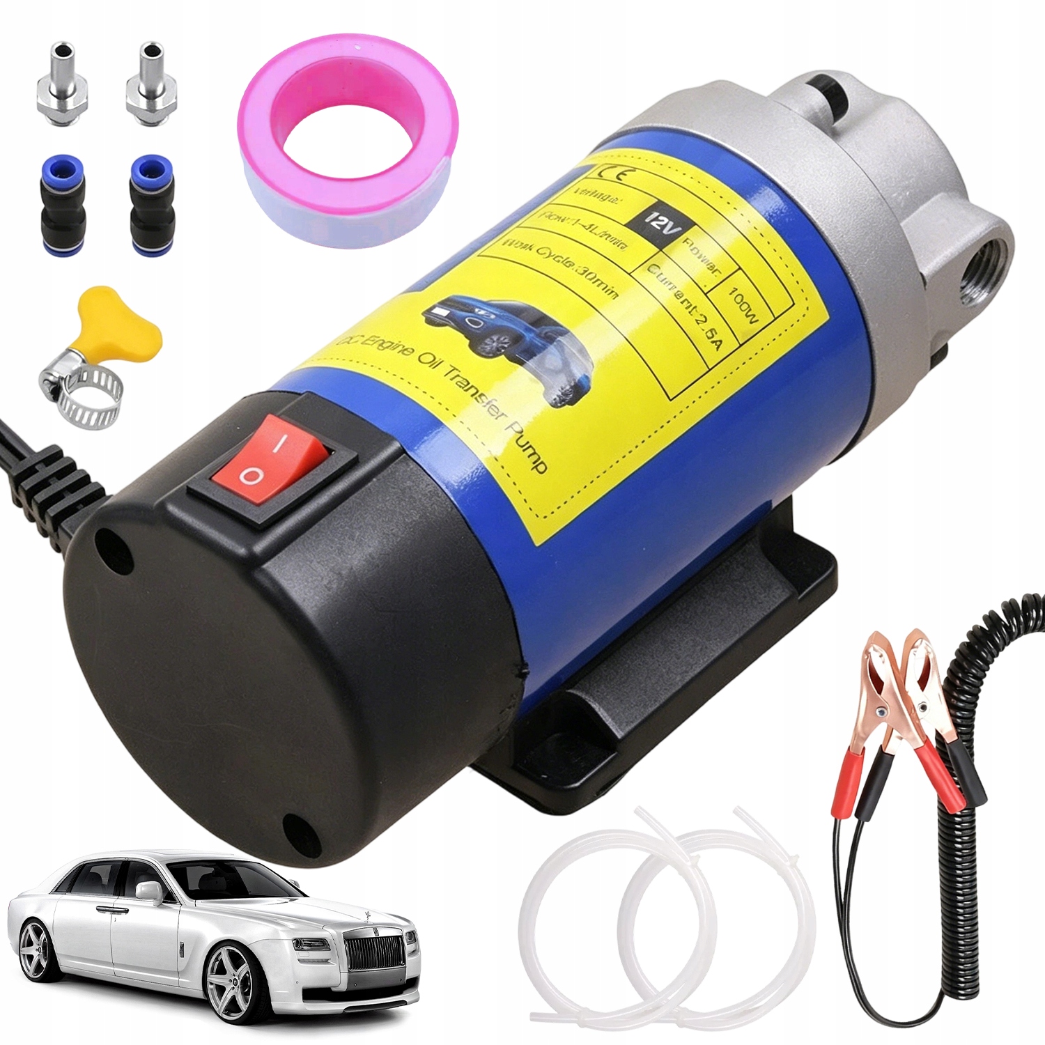 Palivová Olejová Pumpa 12V 100W Přenosná 1 – 4 L, Min, Kov Pro Naftu A Olej