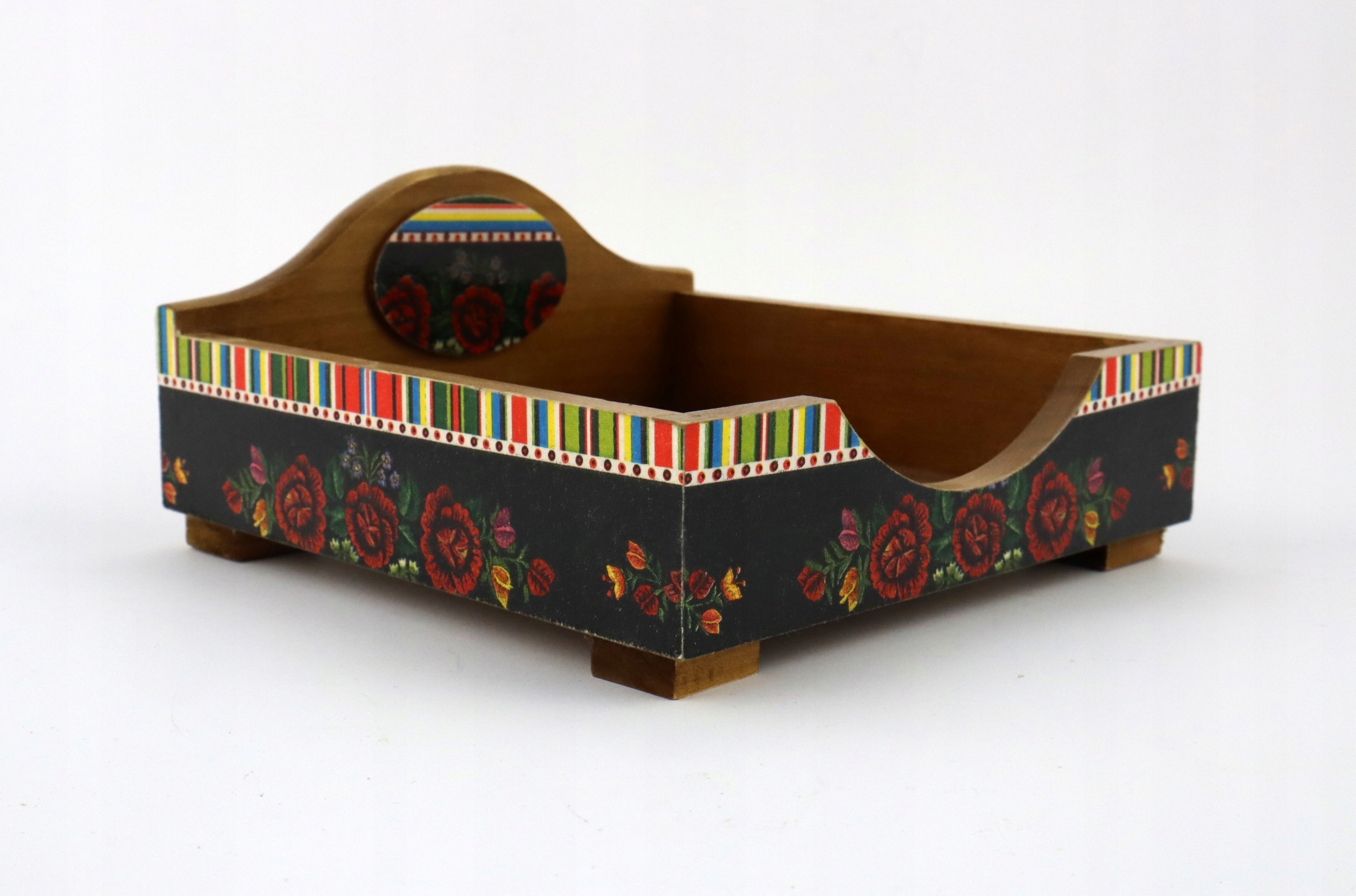 Ubrousek dřevěný, tmavý krabička na ubrousky, vzor Folk