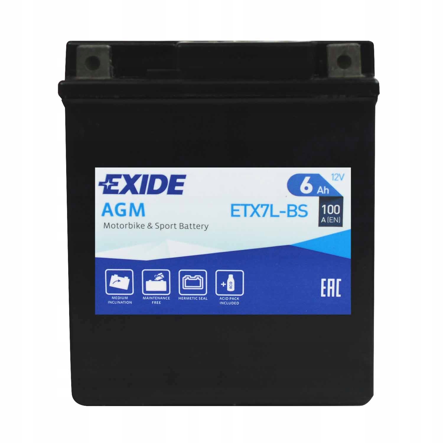 EXIDE ETX7L-BS / YTX7L-BS 12V 6Ah 100A P+