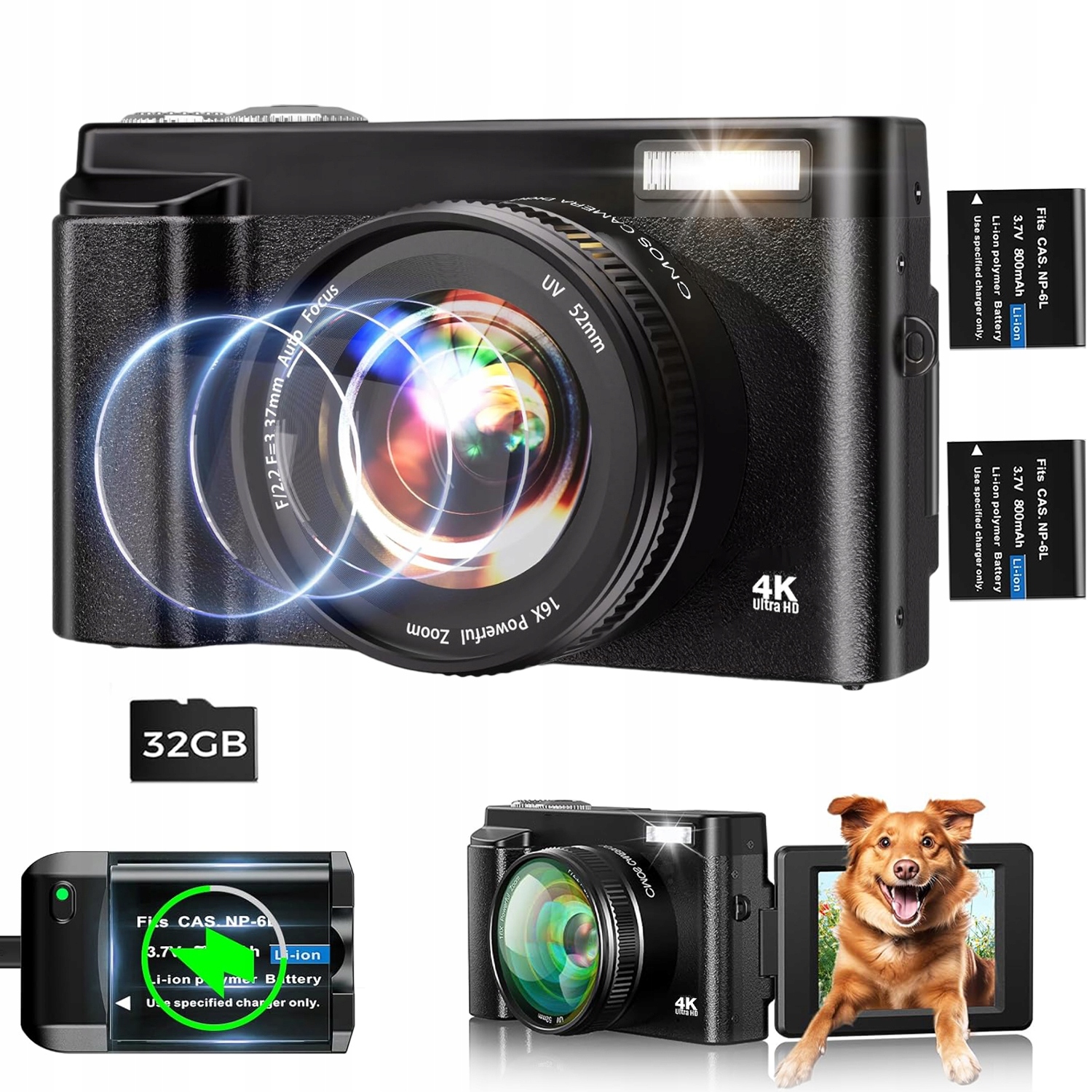 Kompaktní Digitální Fotoaparát S Selfie 16X Zoom 4K 48MP 32 Gb