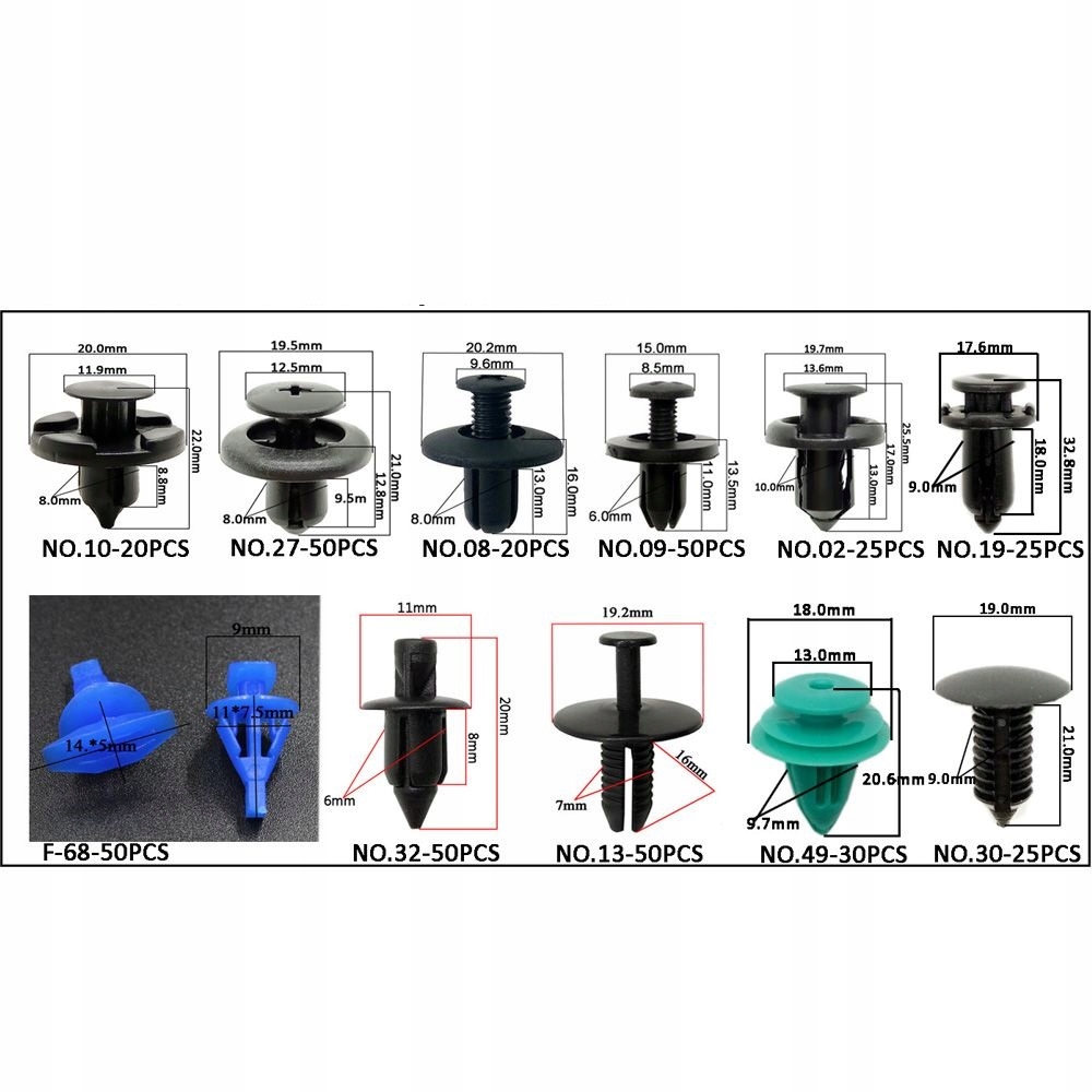 Zestaw spinek klipsow kolkow 395 szt uniwersalne Part number HE395