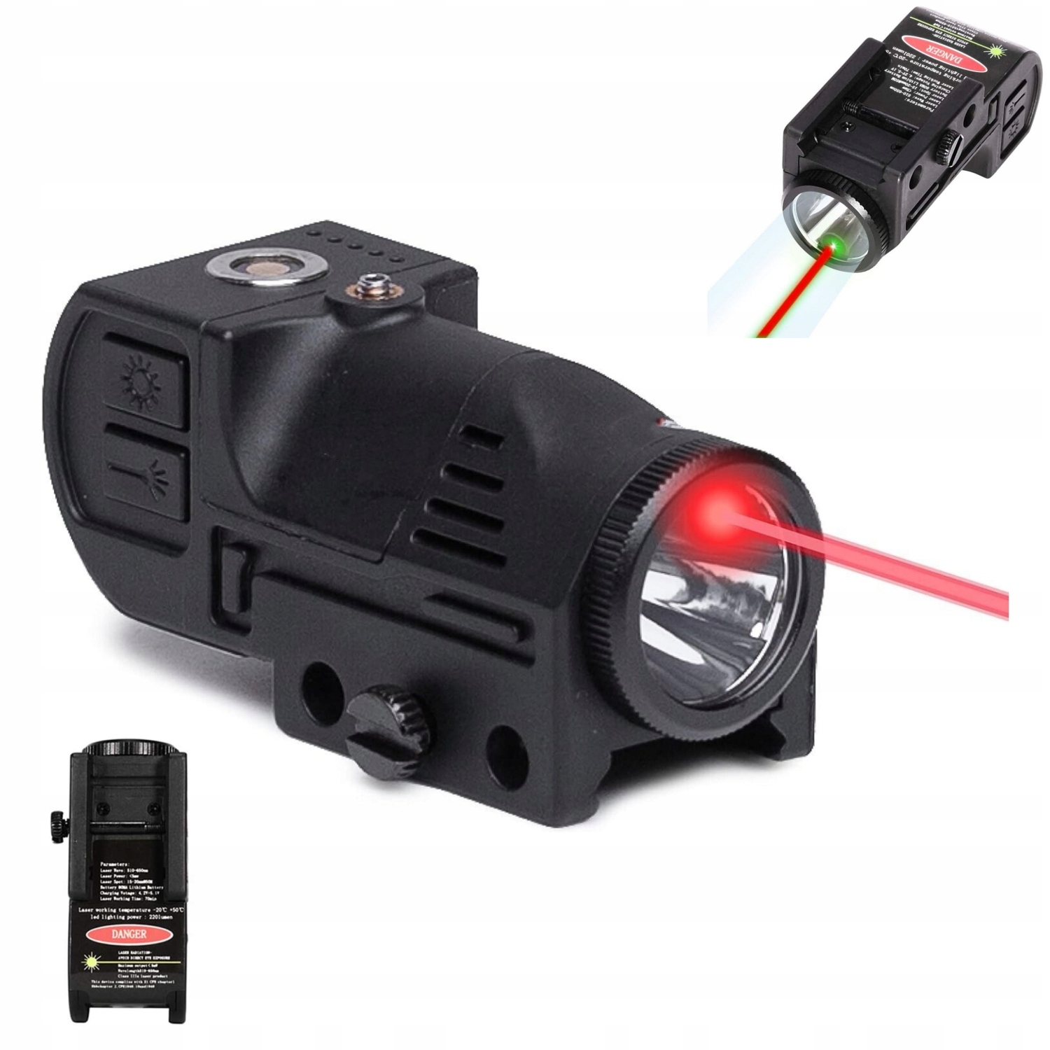 Taktická Multifunkční Svítilna S Červeným Laserem – Montáž Na Lištu 20 MM