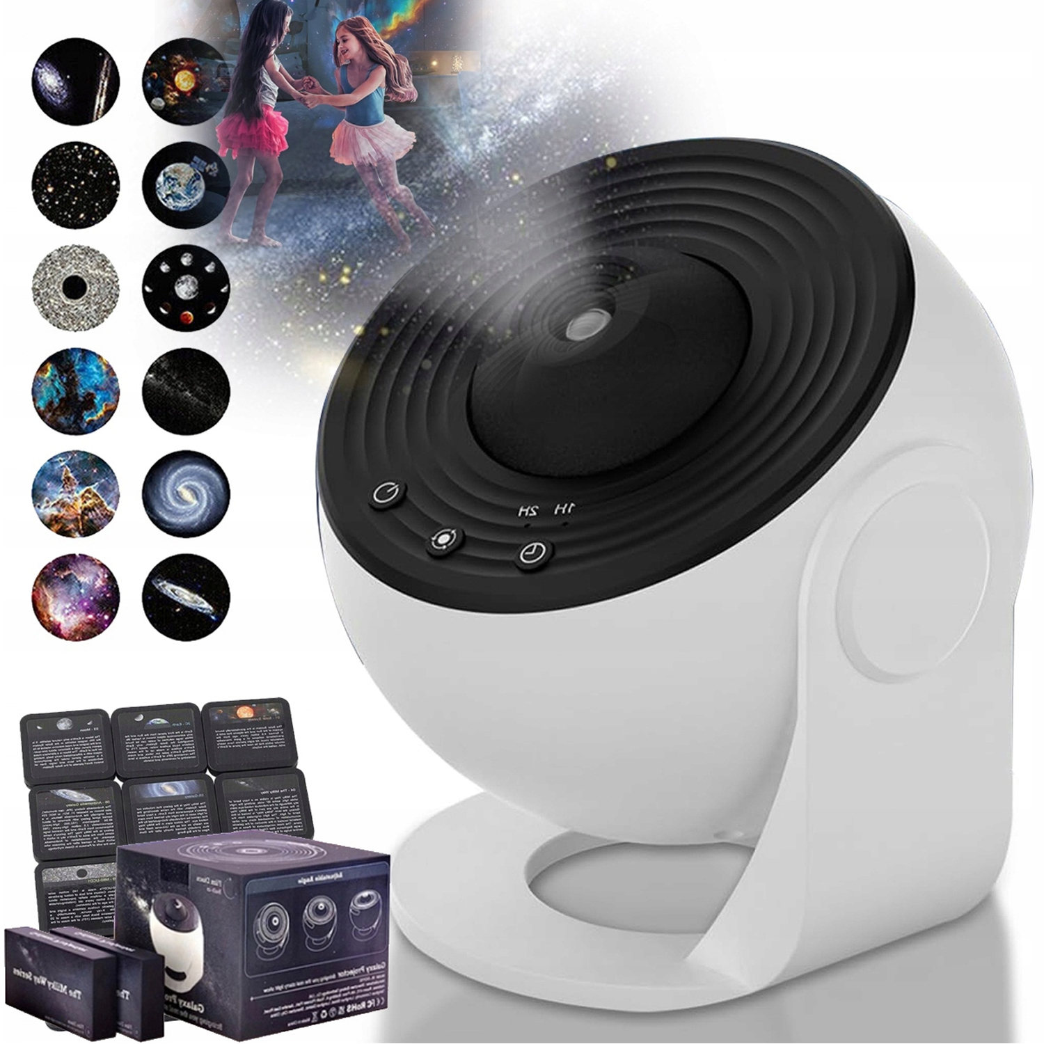 OBROTOWY RZUTNIK PLANETARIUM 12 PROJEKCJI GALAKTYK LAMPKA NOCNA LED