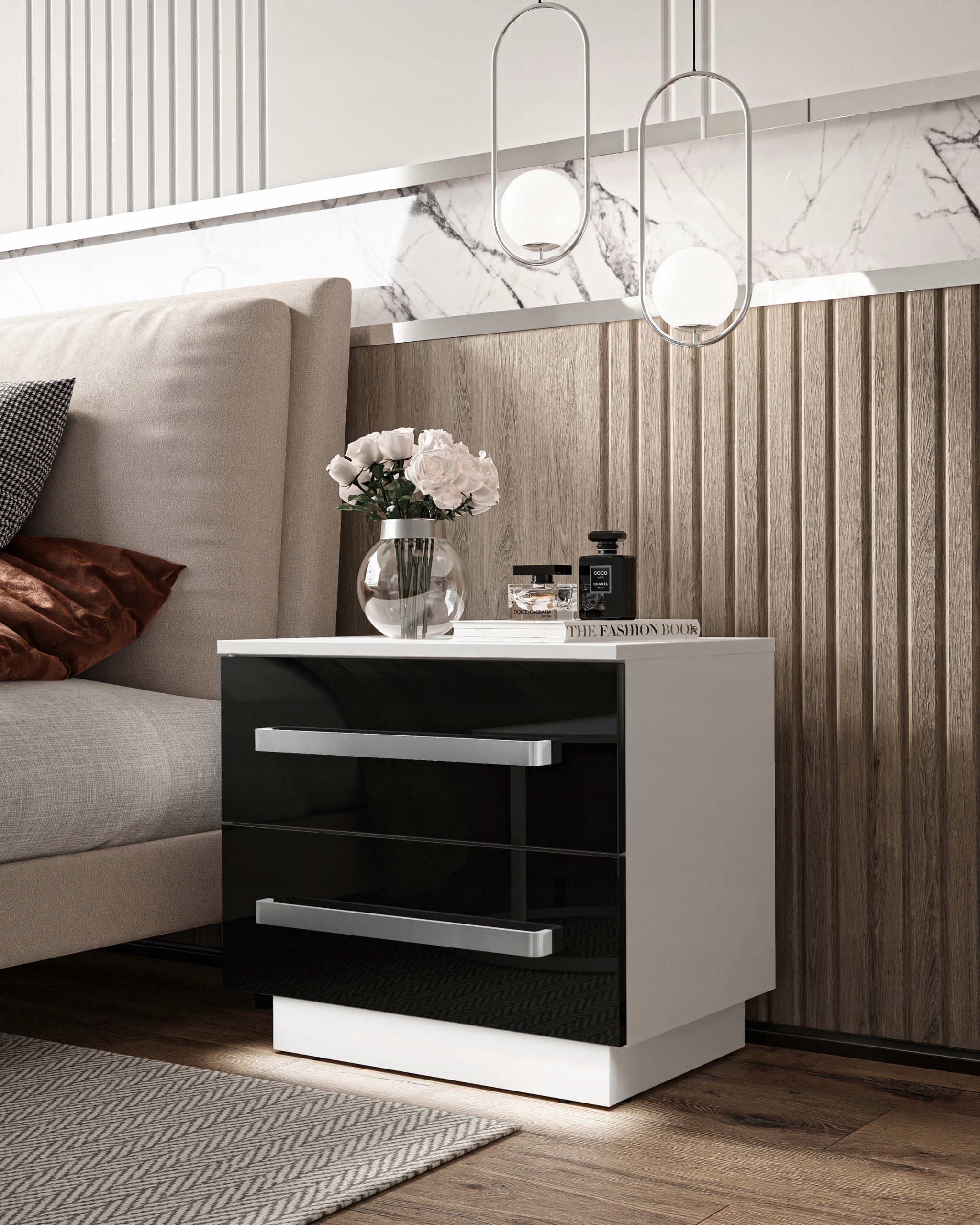 Stolik nocny LINA wysoki POŁYSK + LED szafka nocna Marka Lukmebel