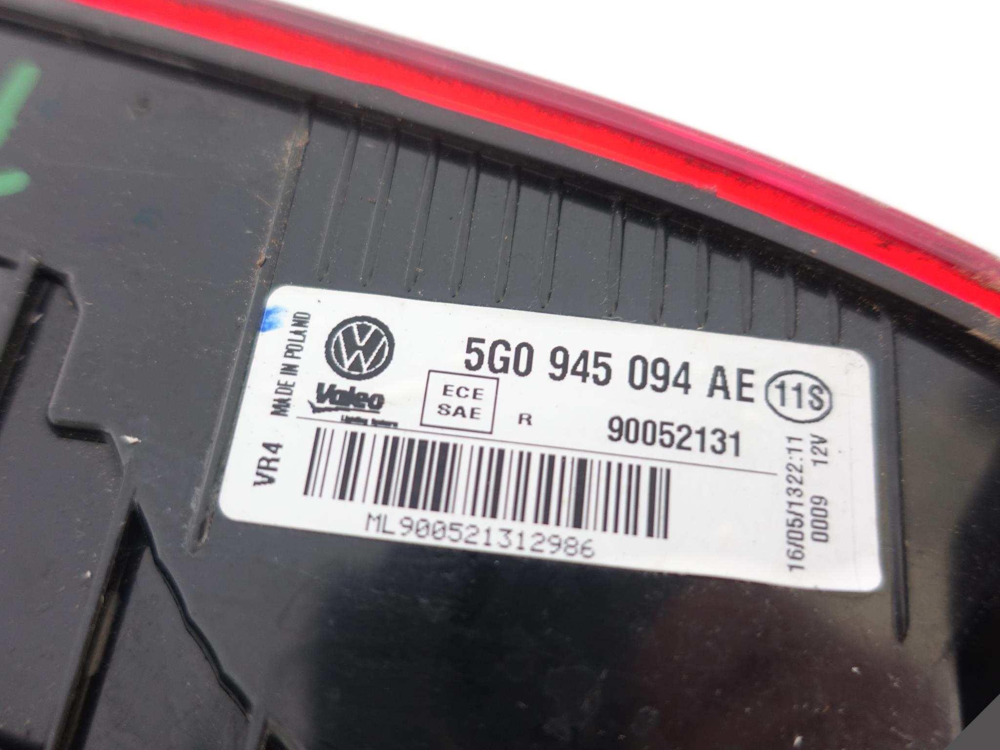 VW GOLF VII 7 5G0 12-16 light trunk door right rear part