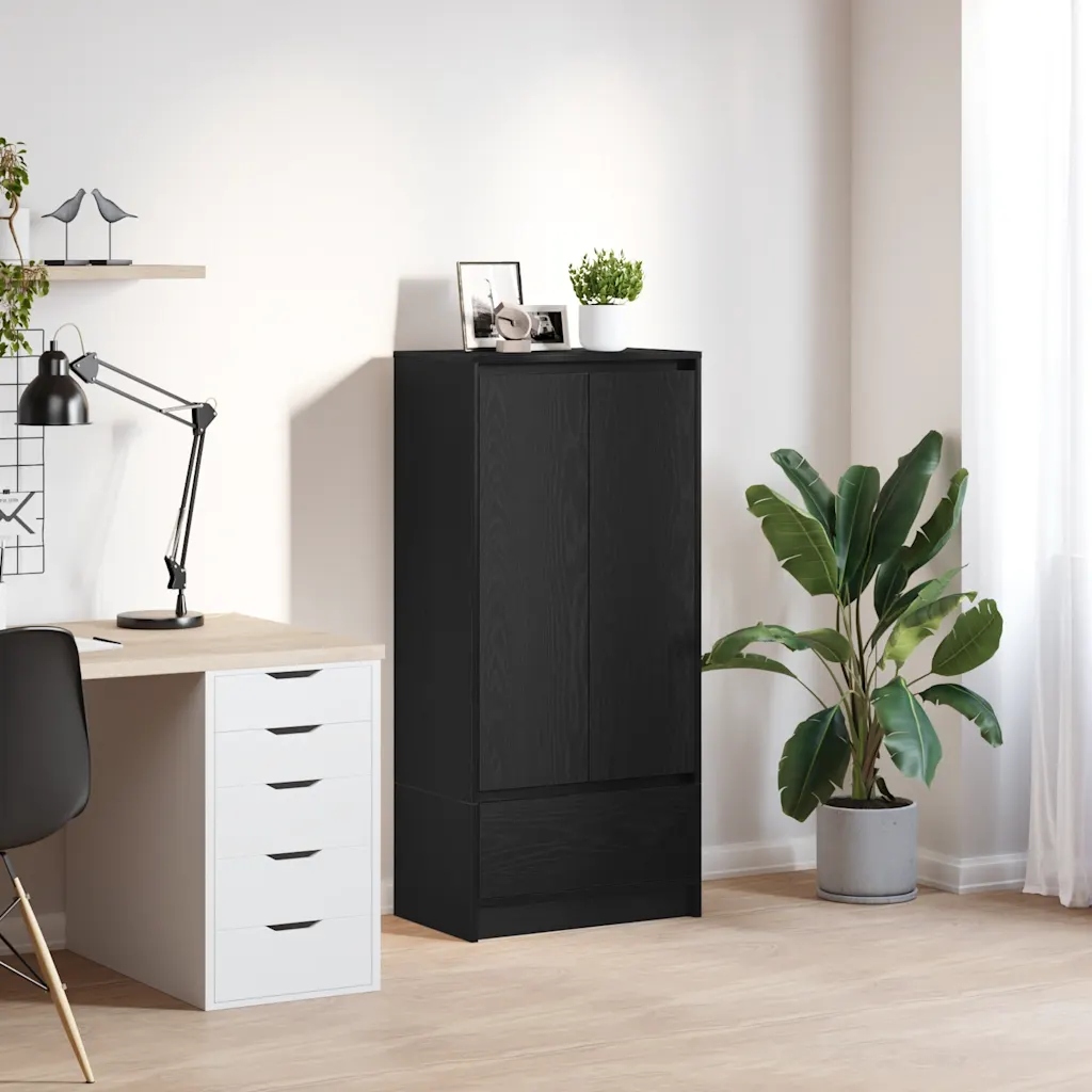vidaXL Skříňka se zásuvkou Černý dub 55,5x34x119,5 cmkompozitní dřevo