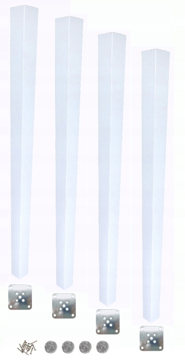 Sada 4x drevené nábytkové lichobežníkové nohy 74 cm 5x3,5 biele upevnenie