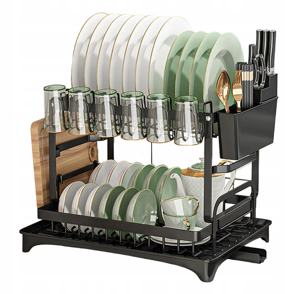 Značení Nádobí Dvojitý Stojan Na Sušení S Podnosem 42X32X30 CM