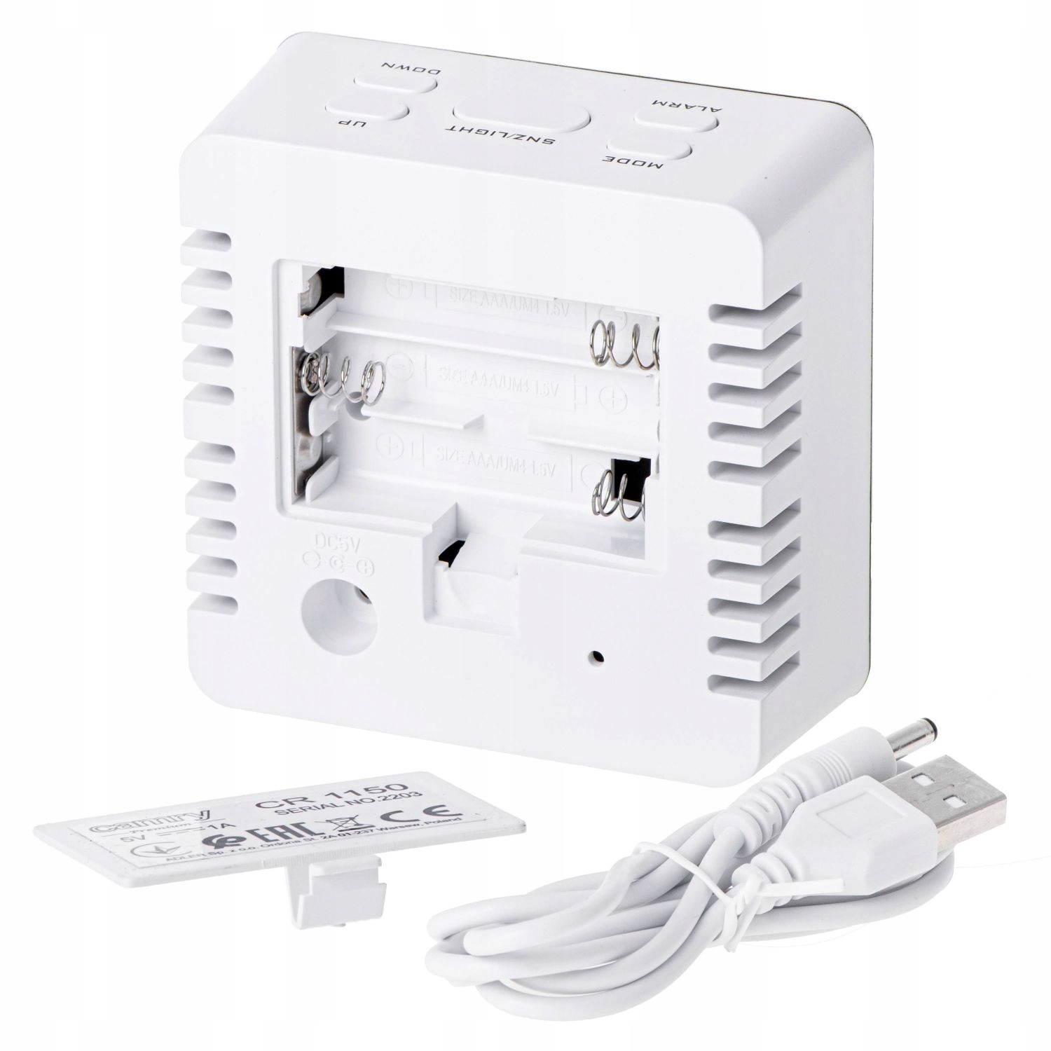 Budzik LED CR 1150 White z Wyświetlaczem Temperatury i 3 Trybami